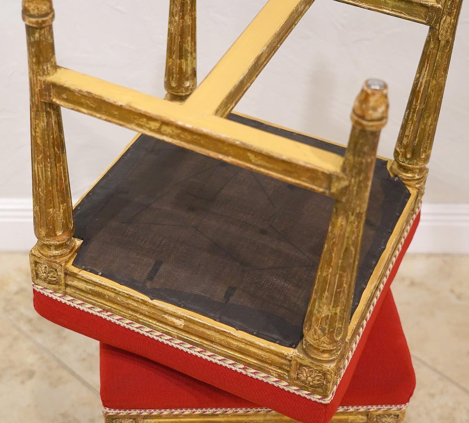 Pair of French Louis XVI Style Paint and Gilt Upholstered Benches or Stools 4