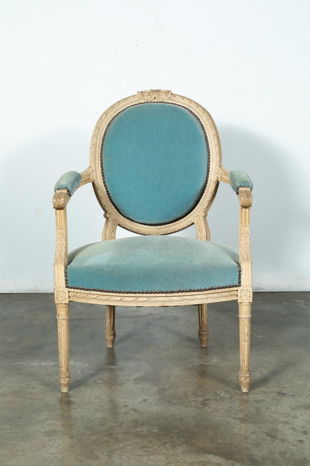 Hand-Painted Pair of French Louis XVI Style Painted Armchairs