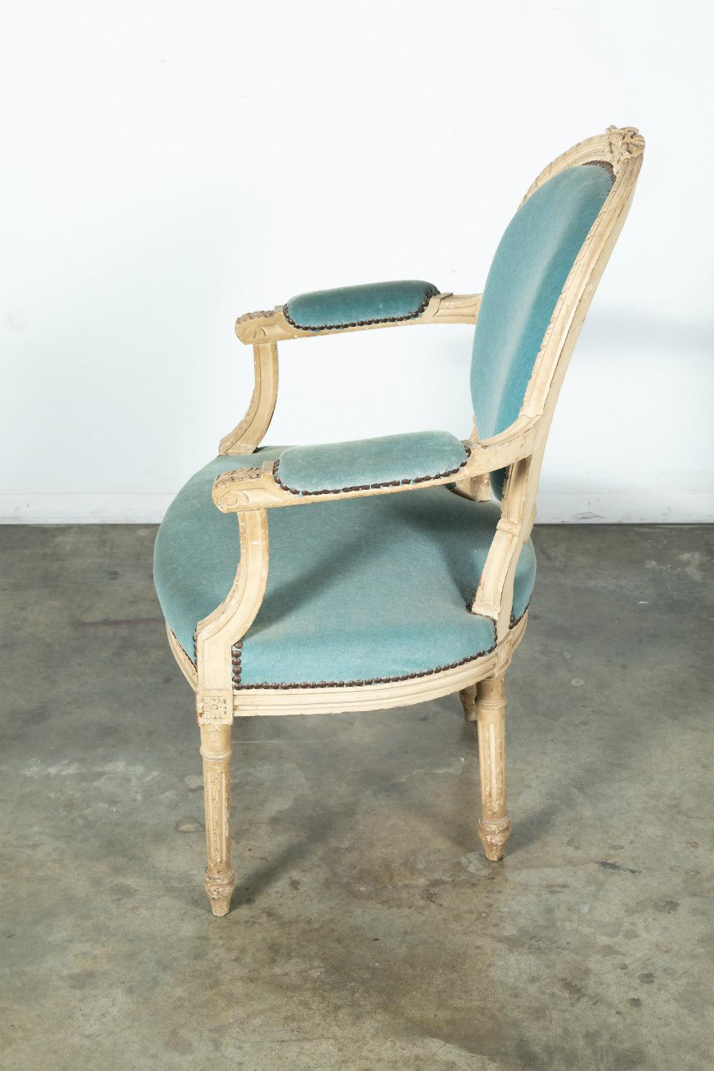 Early 20th Century Pair of French Louis XVI Style Painted Armchairs