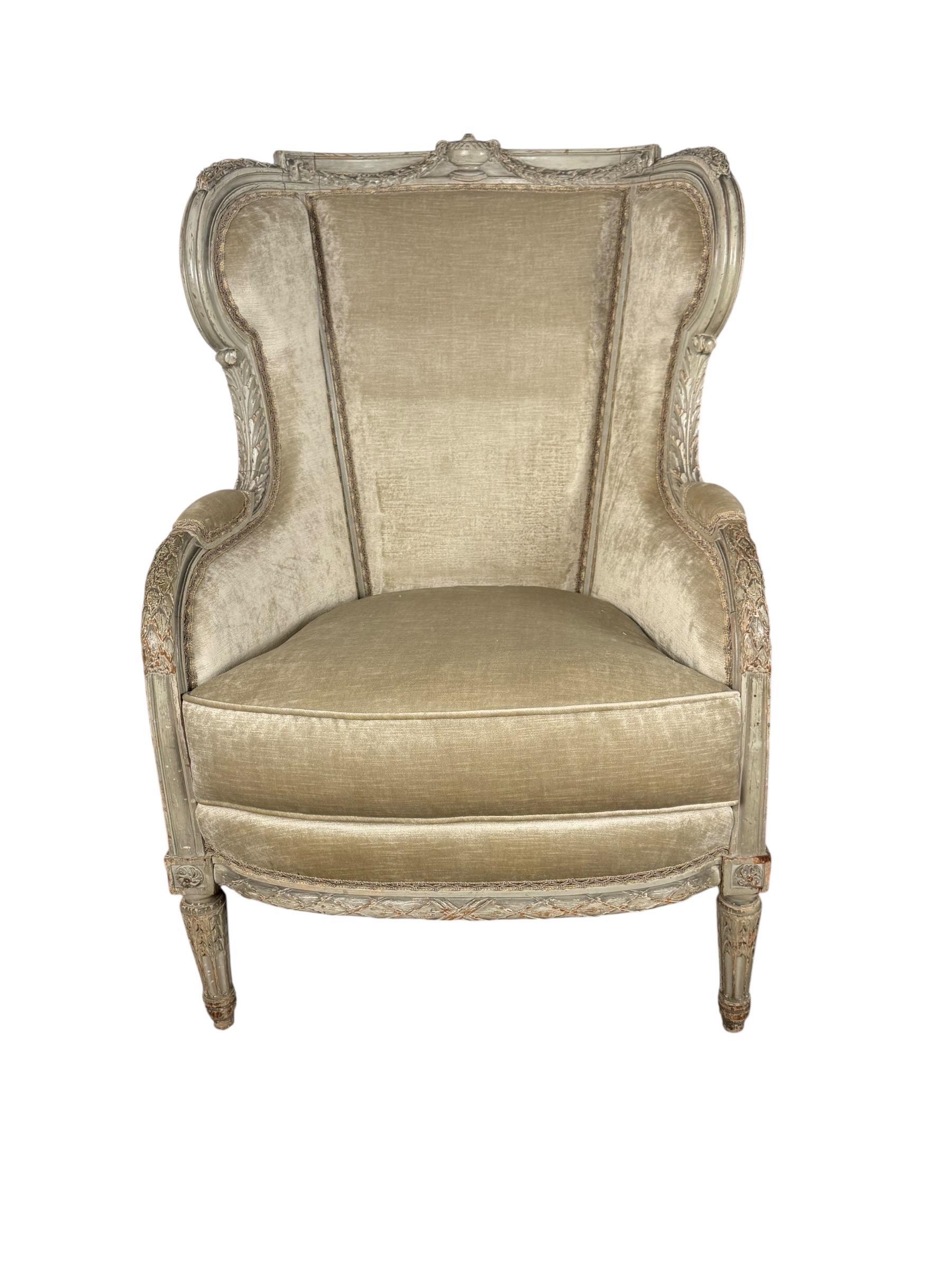 Paar französische Bergères im Louis-XVI-Stil mit Bemalung im Angebot 6