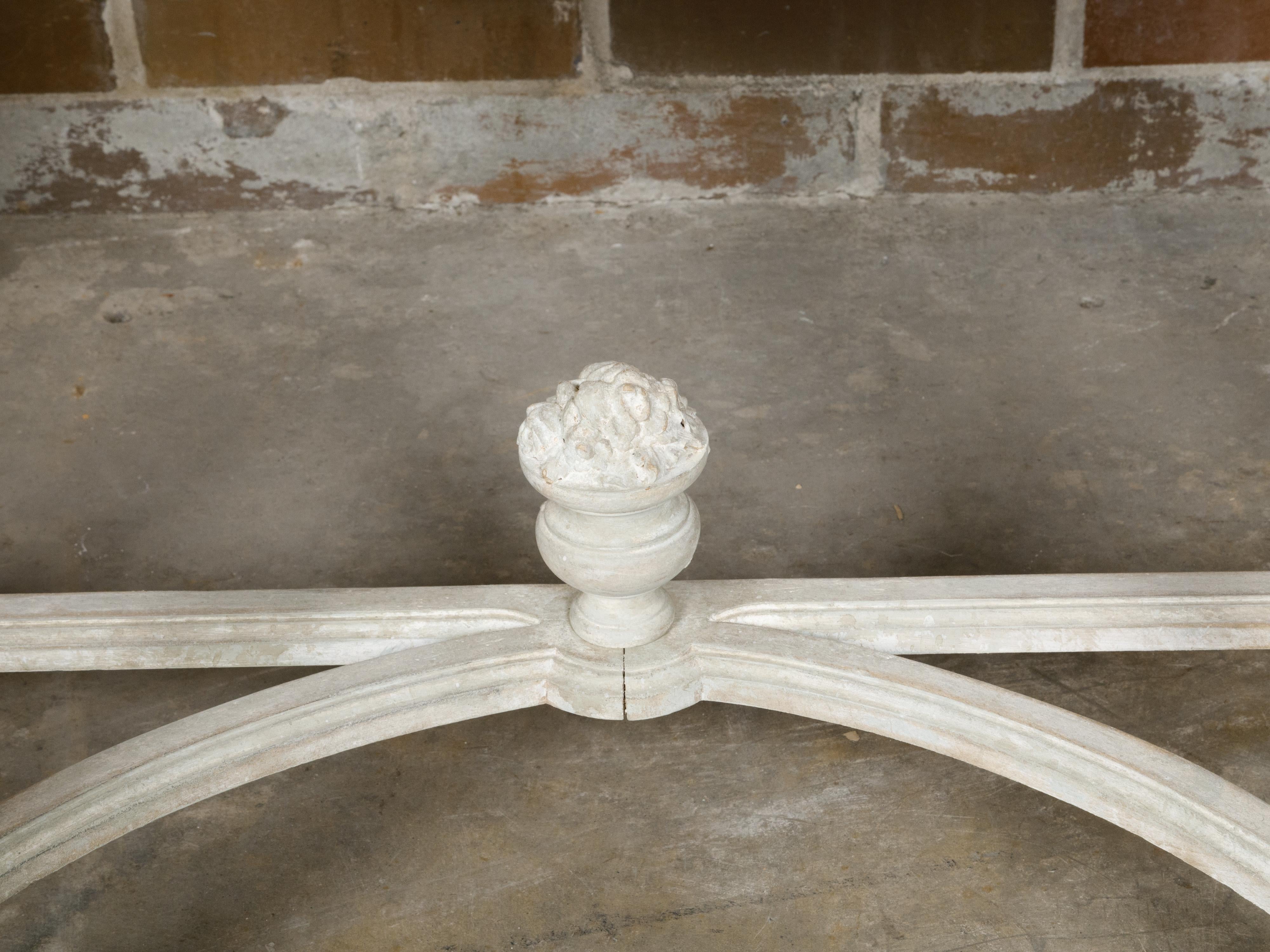 Pair of French Louis XVI Style Painted Demilune Console Tables with Marble Tops For Sale 1