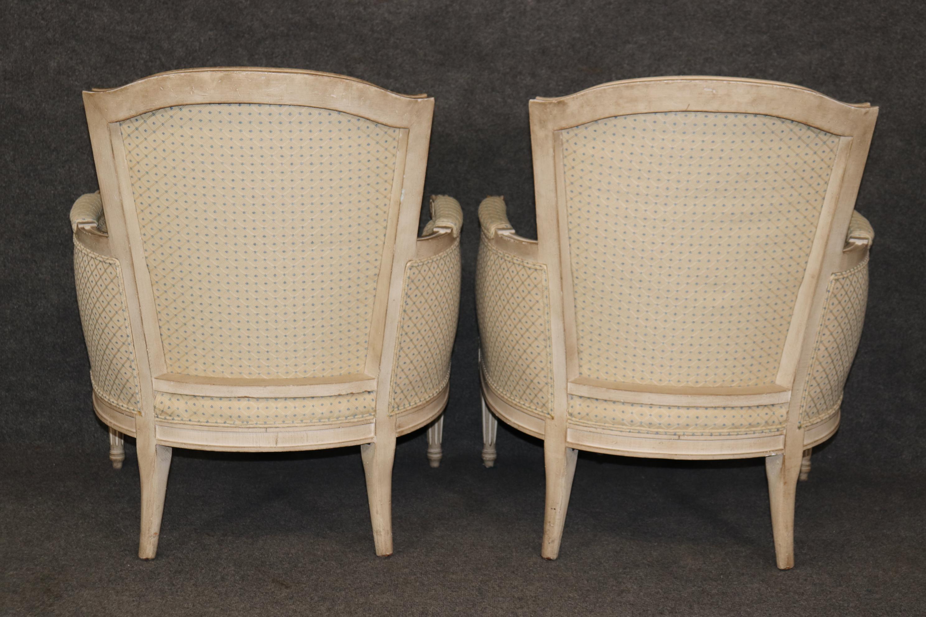 Pair of French Louis XVI Style Painted Directoire Bergere Chairs  1