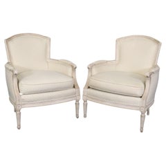 Pair of French Louis XVI Style Painted Directoire Bergere Chairs 