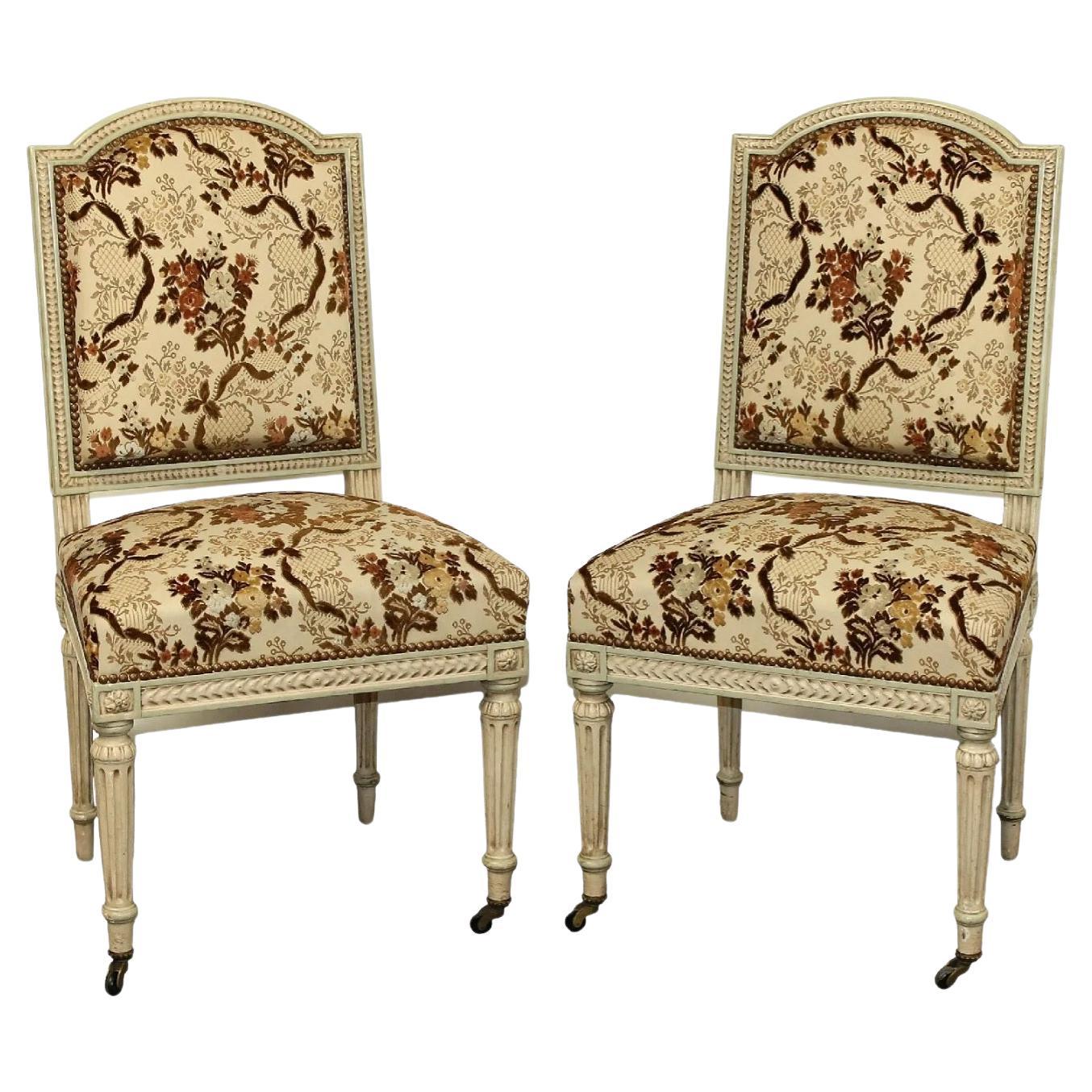 Pair of French Louis XVI Style Painted Side Chairs on Fluted Legs