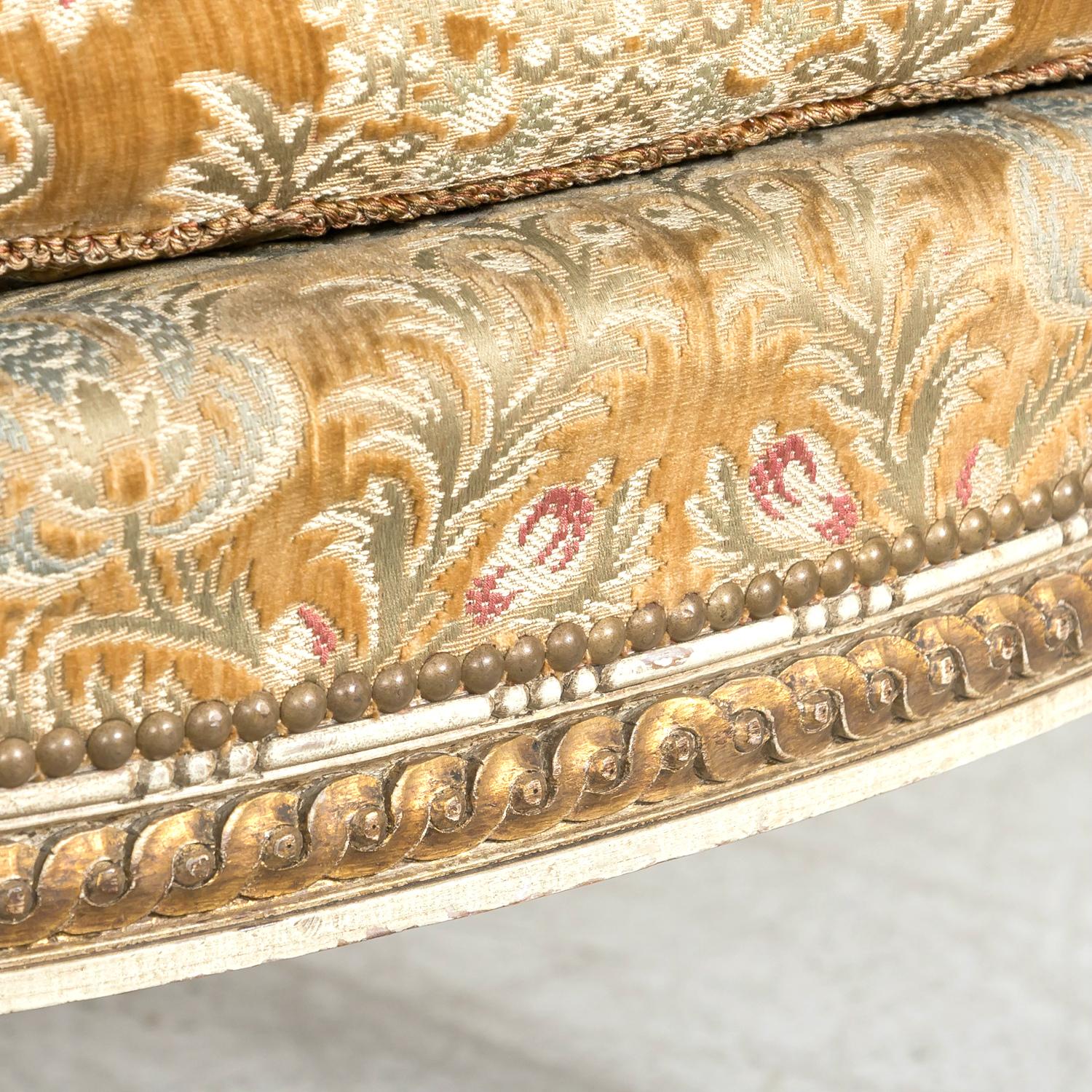 Pair of French Louis XVI Style Parcel Gilt and Painted Maison Jansen Bergeres  For Sale 9