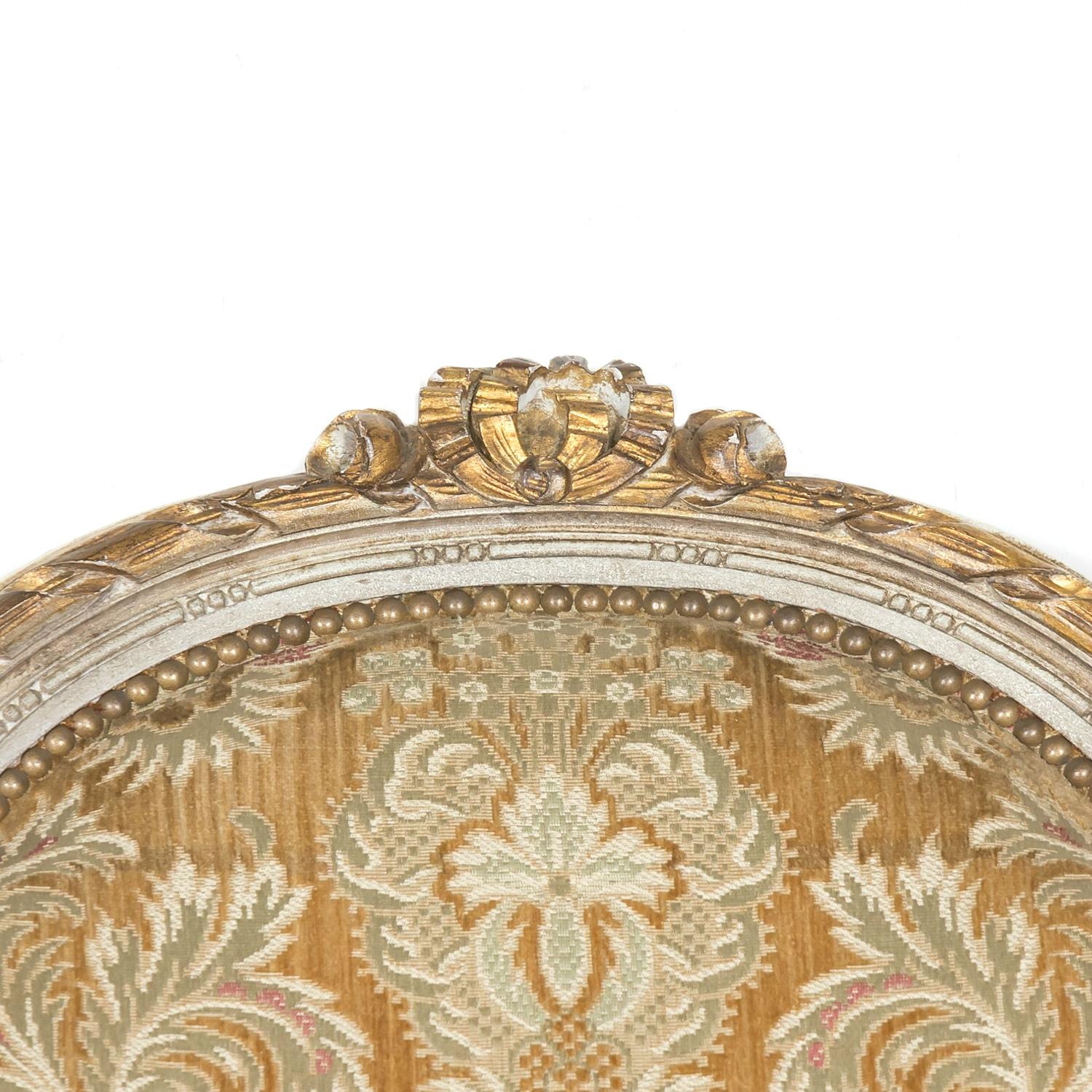 Pair of French Louis XVI Style Parcel Gilt and Painted Maison Jansen Bergeres  For Sale 1