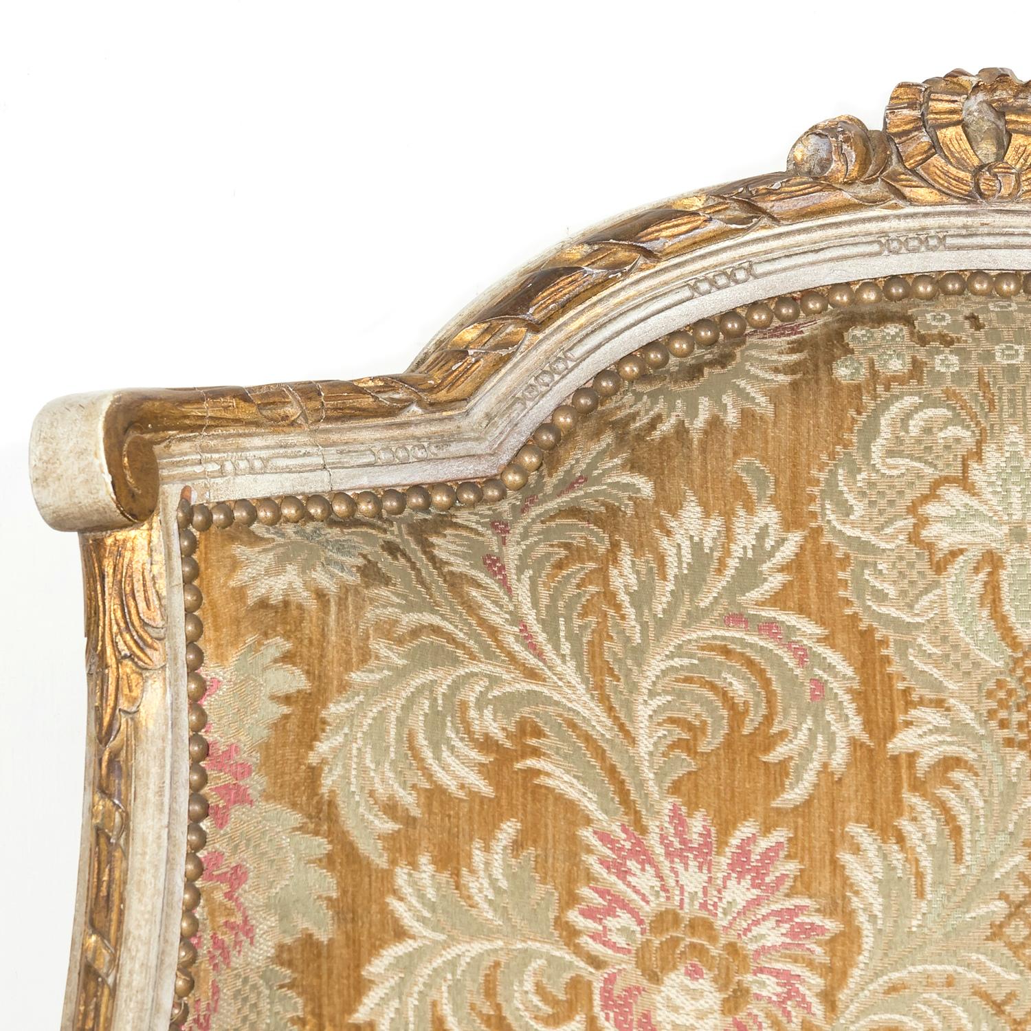 Pair of French Louis XVI Style Parcel Gilt and Painted Maison Jansen Bergeres  For Sale 2