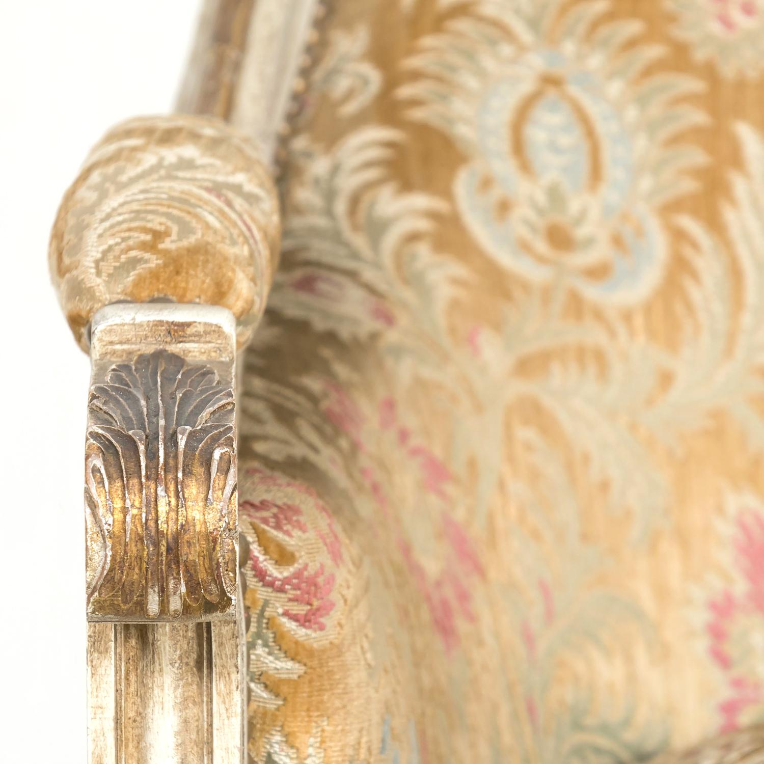 Pair of French Louis XVI Style Parcel Gilt and Painted Maison Jansen Bergeres  For Sale 3