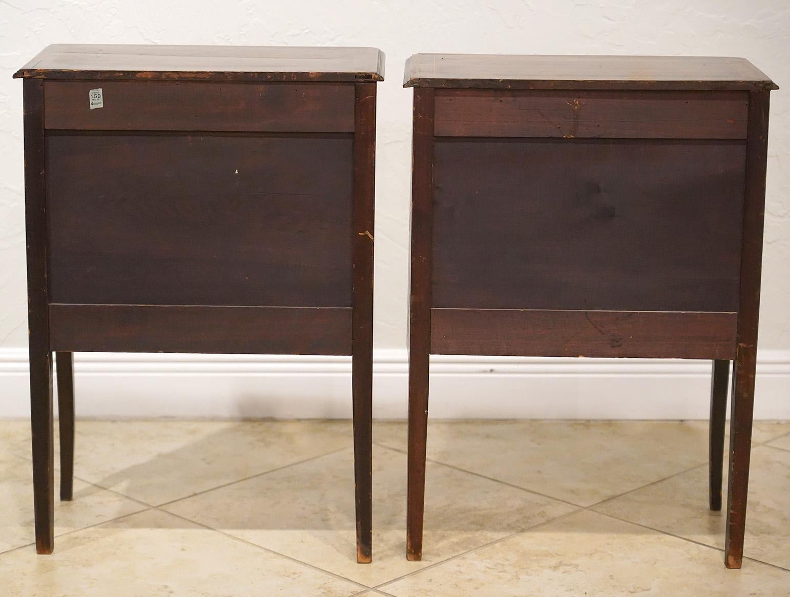 Pair of French Louis XVI Style Parquetry Three Drawer Commodes or Night Stands 5