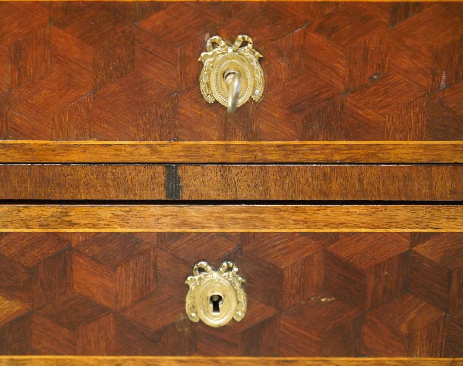 20th Century Pair of French Louis XVI Style Parquetry Three Drawer Commodes or Night Stands