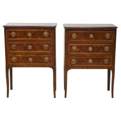 Pair of French Louis XVI Style Parquetry Three Drawer Commodes or Night Stands