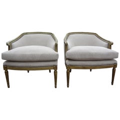 Pair of French Louis XVI Style Polychromed Bergère