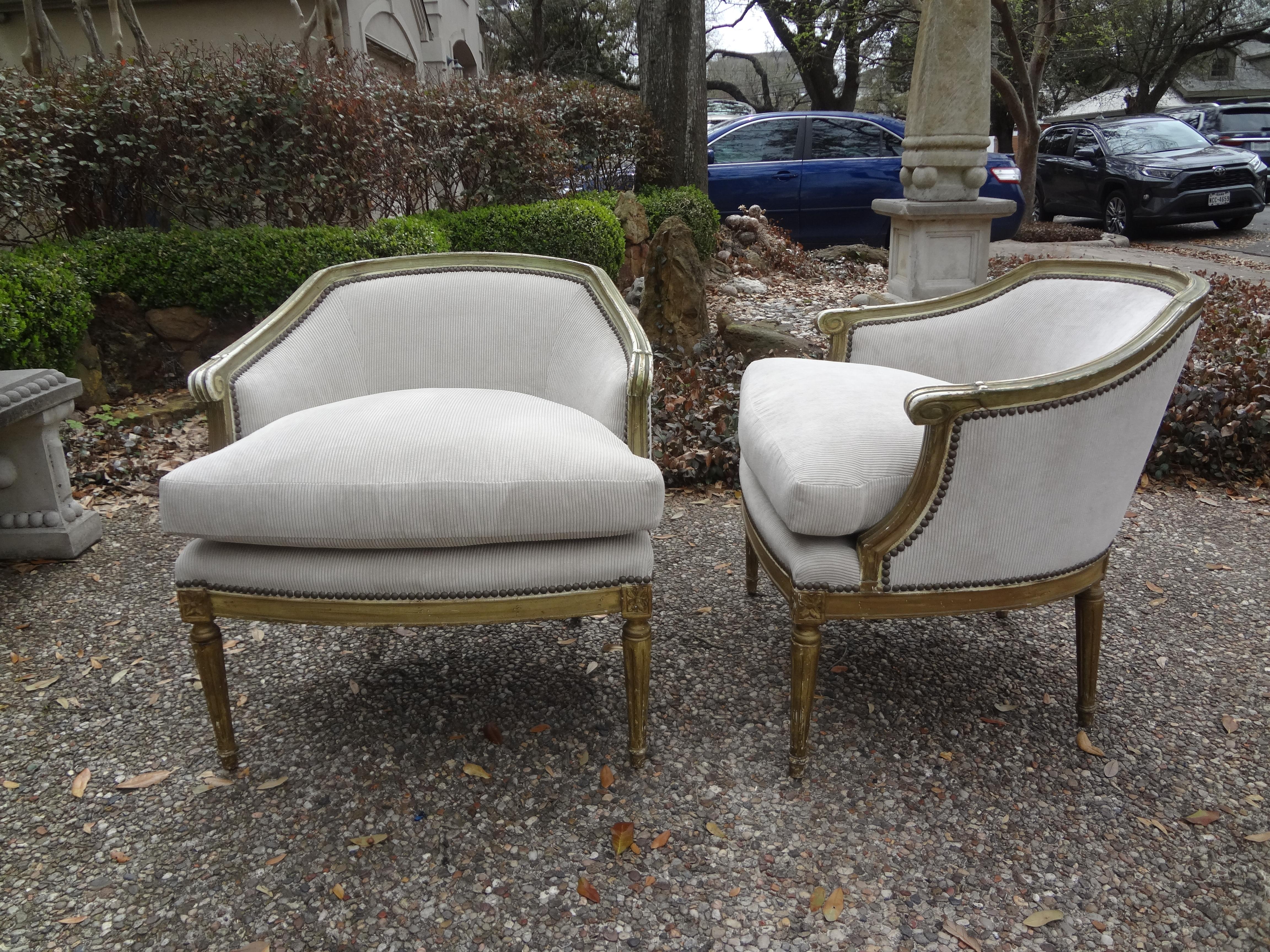 Pair of French Louis XVI Style Polychromed Bergère 4