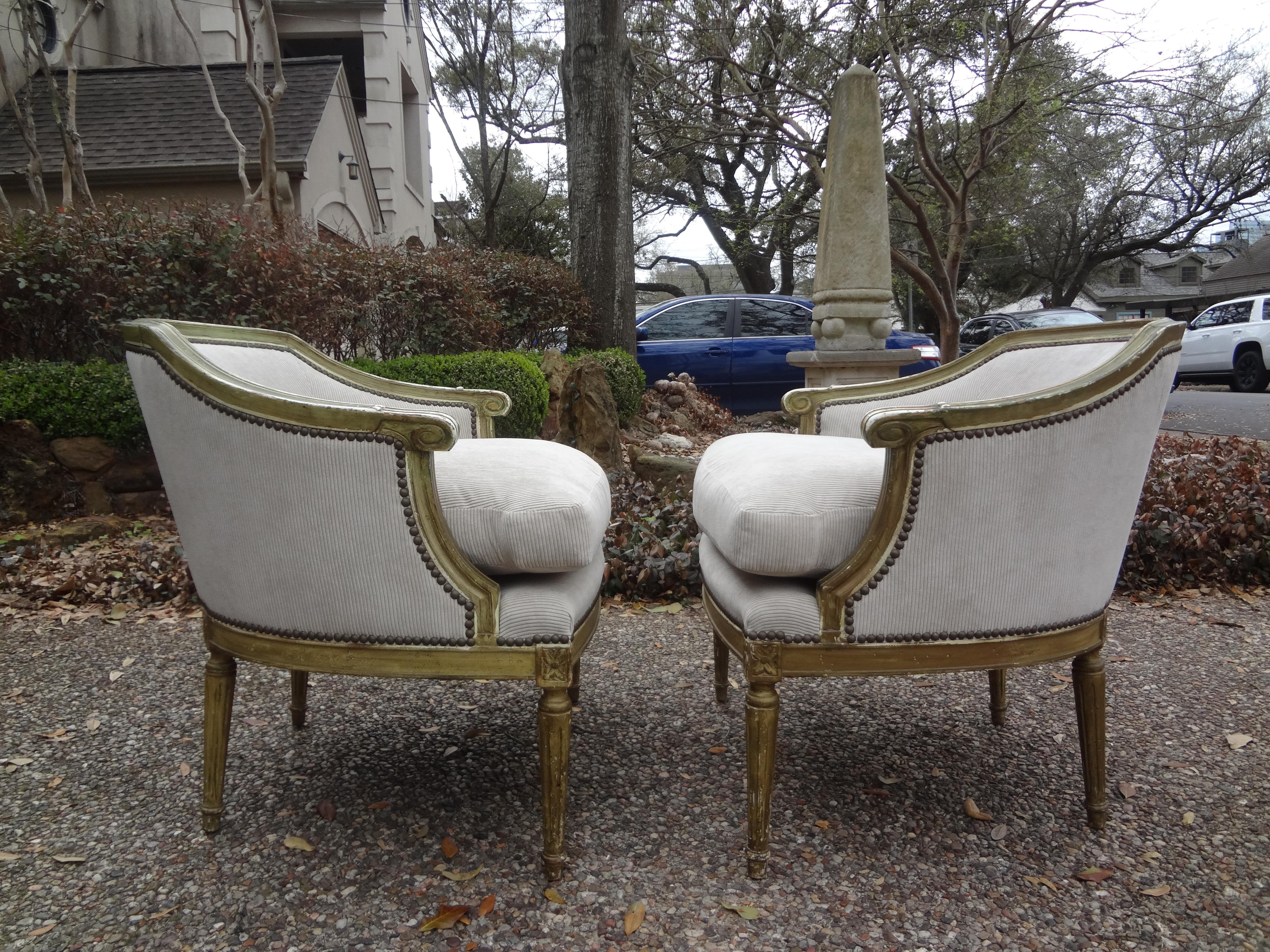 Pair of French Louis XVI Style Polychromed Bergère 6