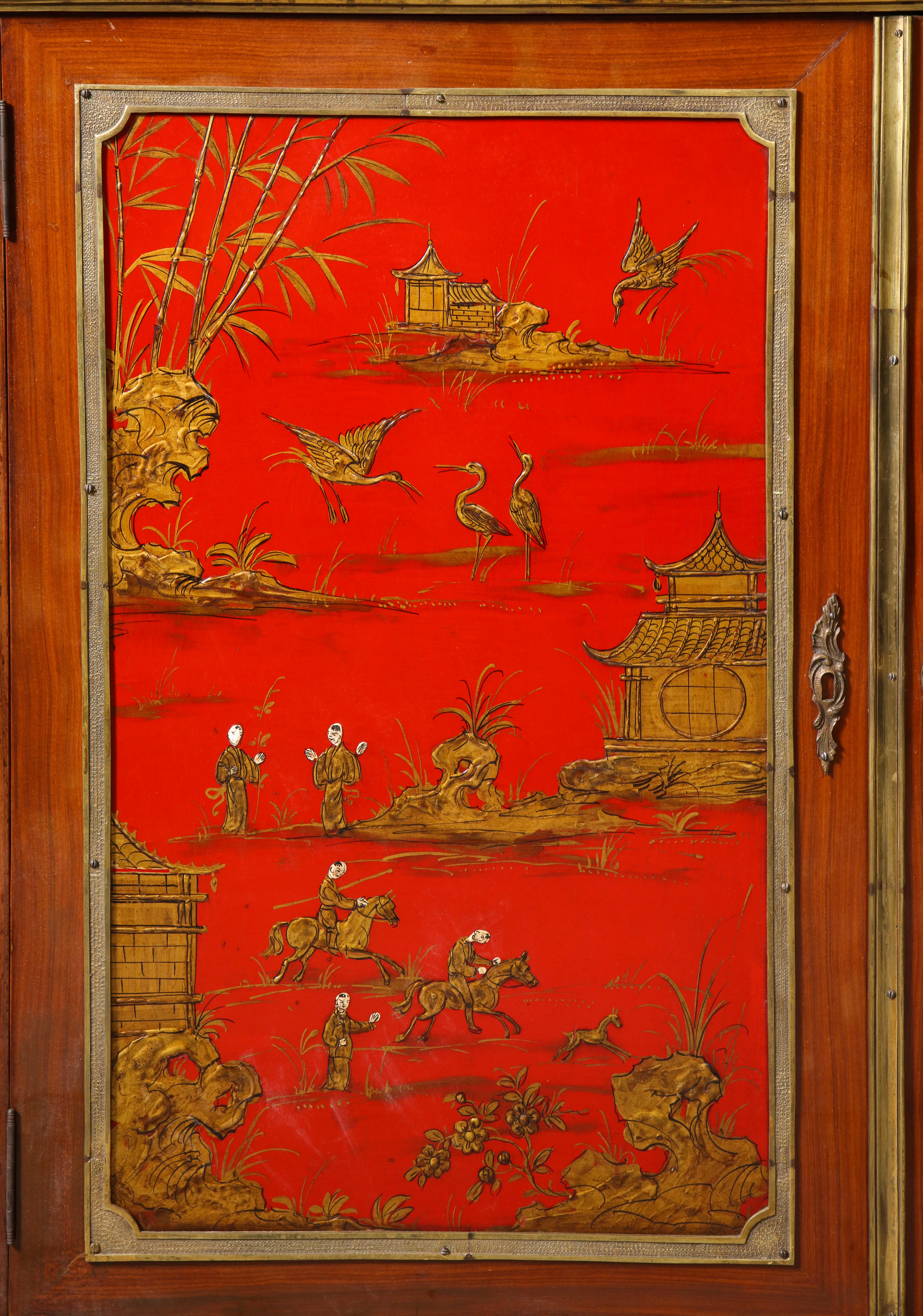 Paire de  Armoires chinoiserie rouge de style Louis XVI en vente 2