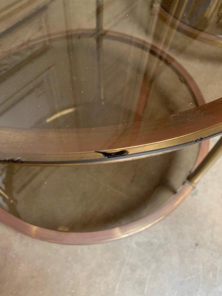 Pair of French Louis XVI Style Round Brass and Glass End Tables For