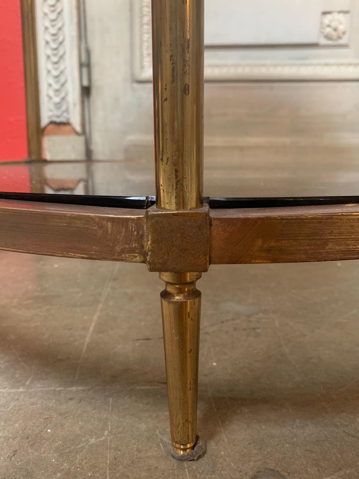 Pair of French Louis XVI Style Round Brass and Glass End Tables 10