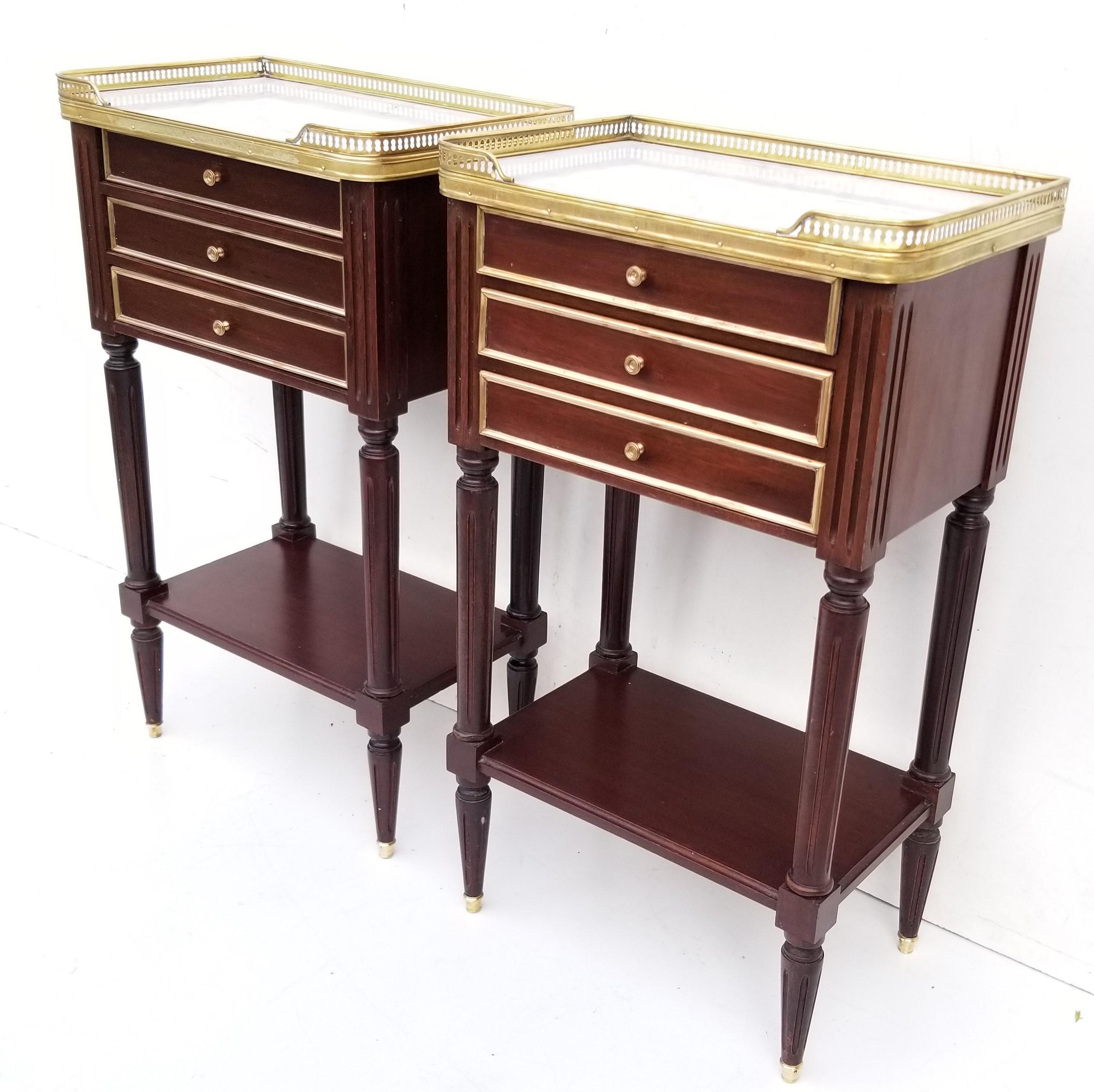 Brass Pair of French Louis XVI Style Side Tables