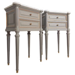 Pair of French Louis XVI Style Side Tables Nightstands Marble Top