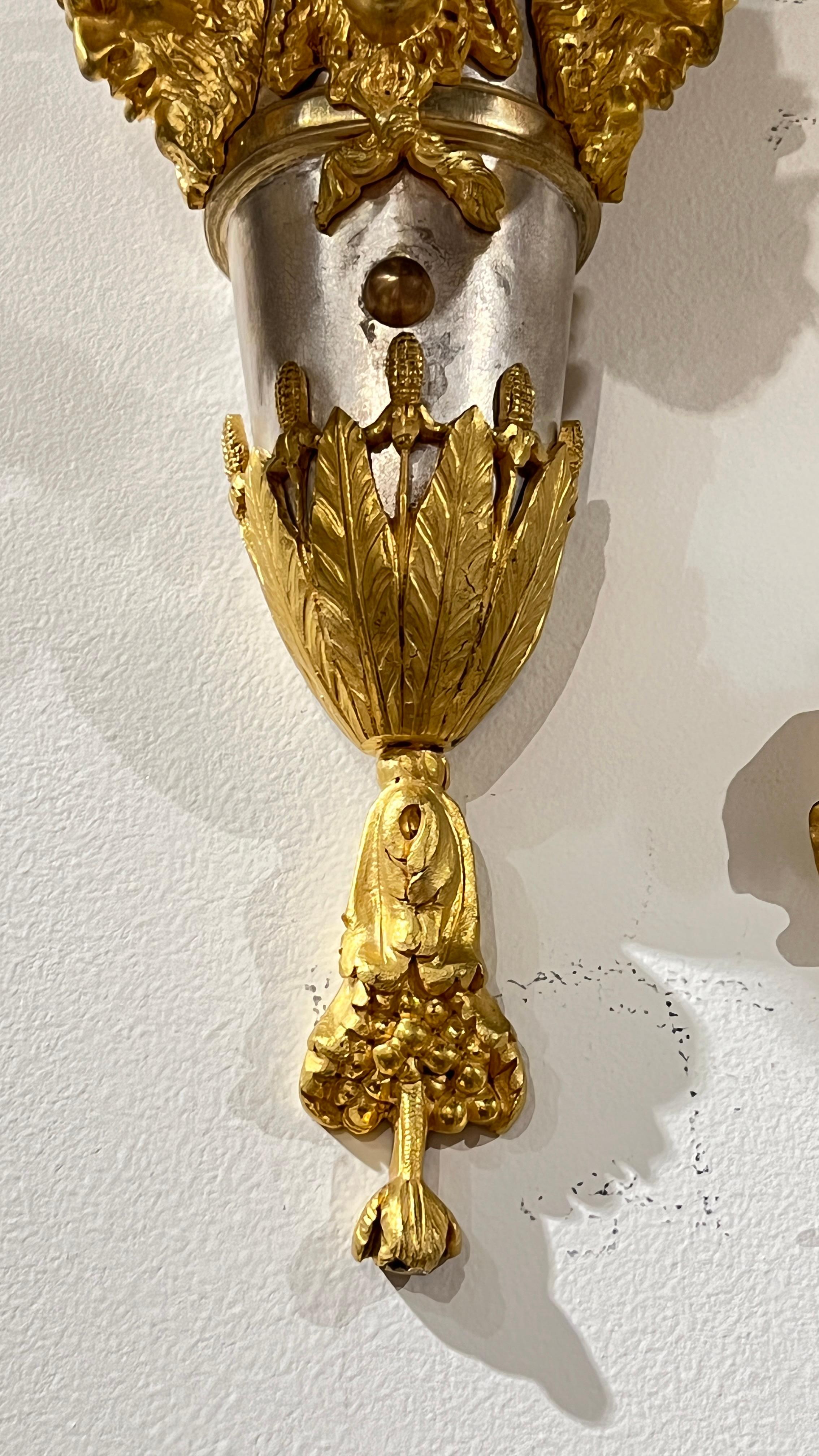 Pair of French Louis XVI Style Silver and Gilt Bronze Sconces For Sale 8