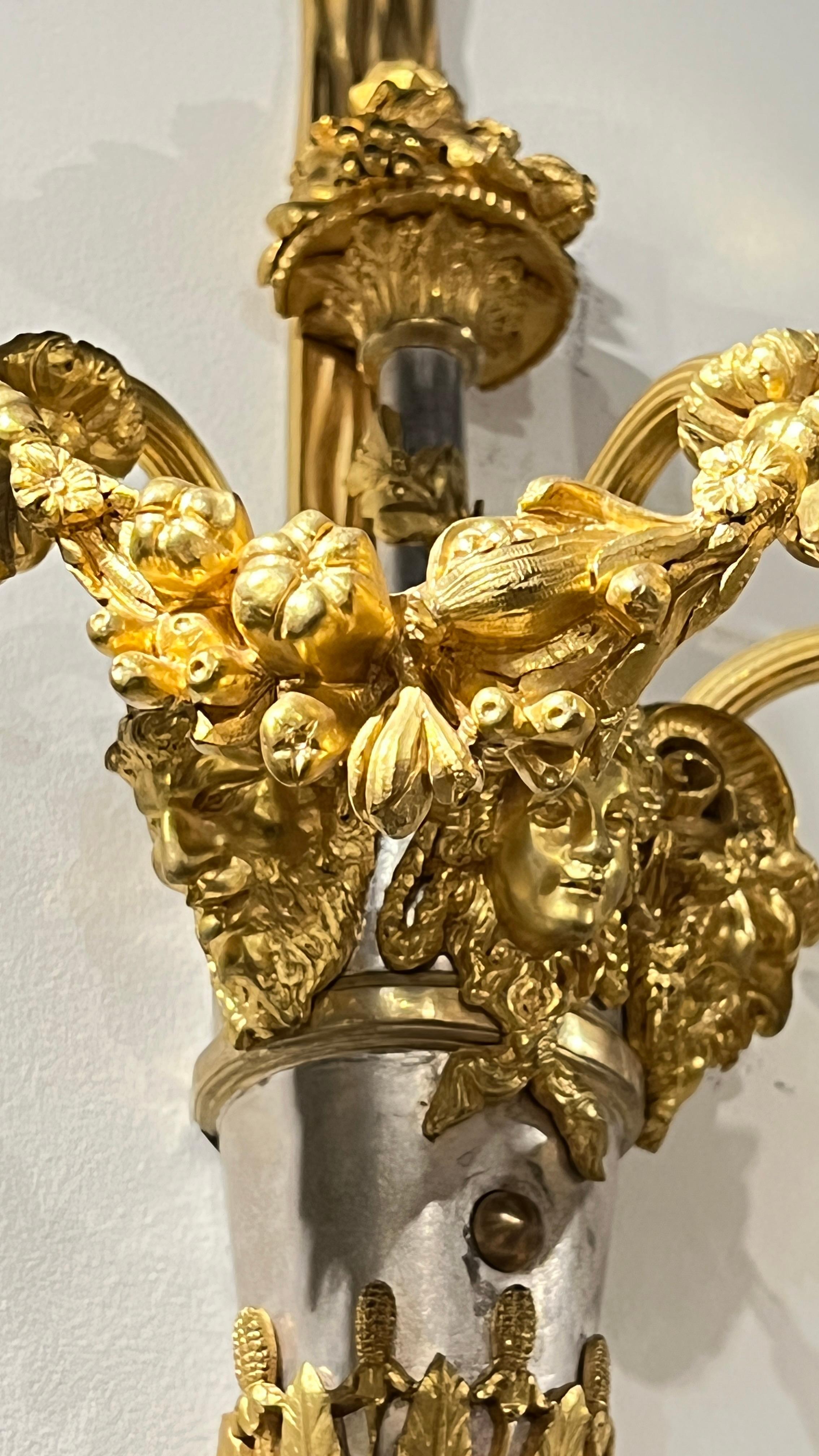 Pair of French Louis XVI Style Silver and Gilt Bronze Sconces For Sale 10