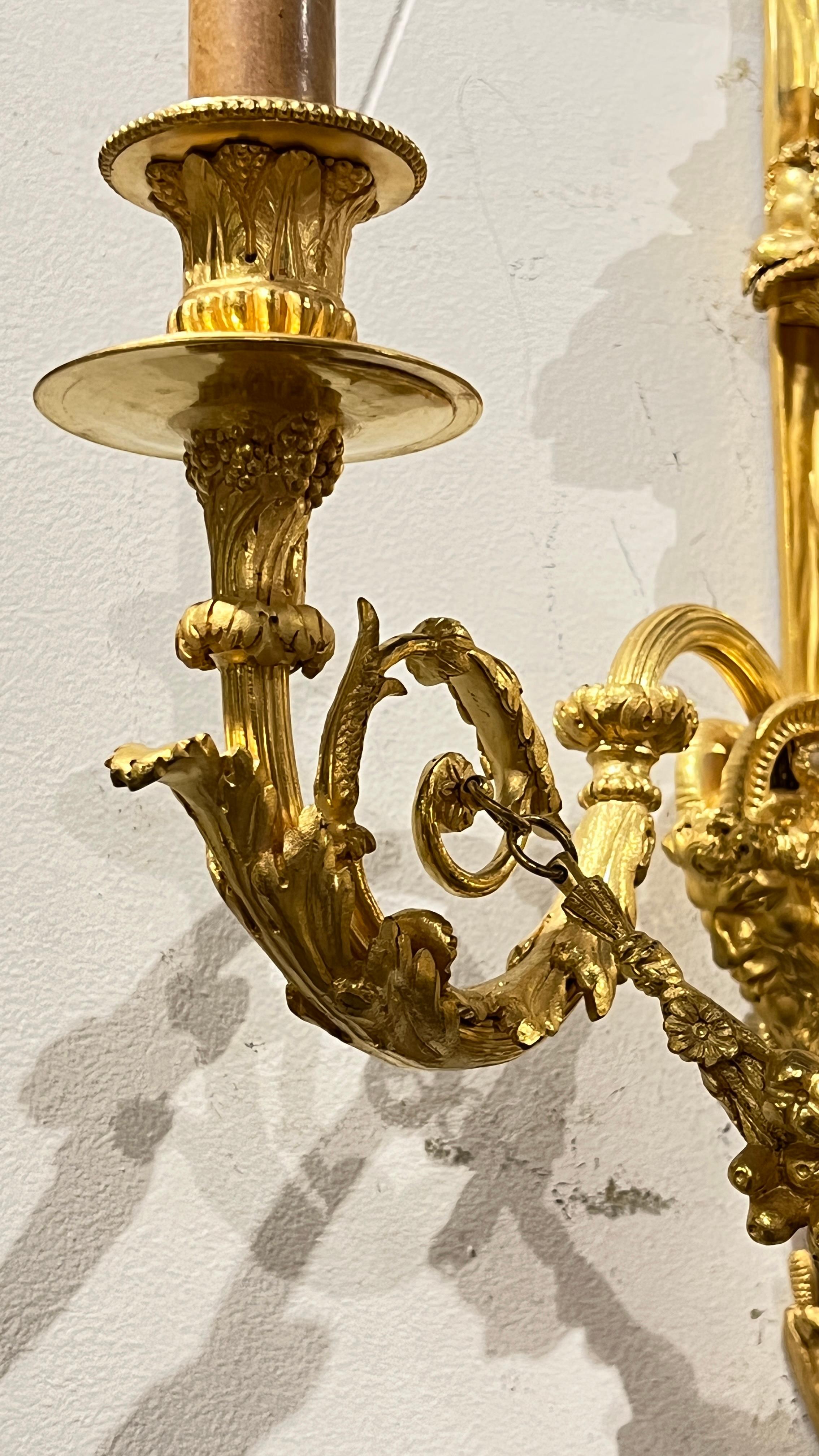 Pair of French Louis XVI Style Silver and Gilt Bronze Sconces For Sale 1