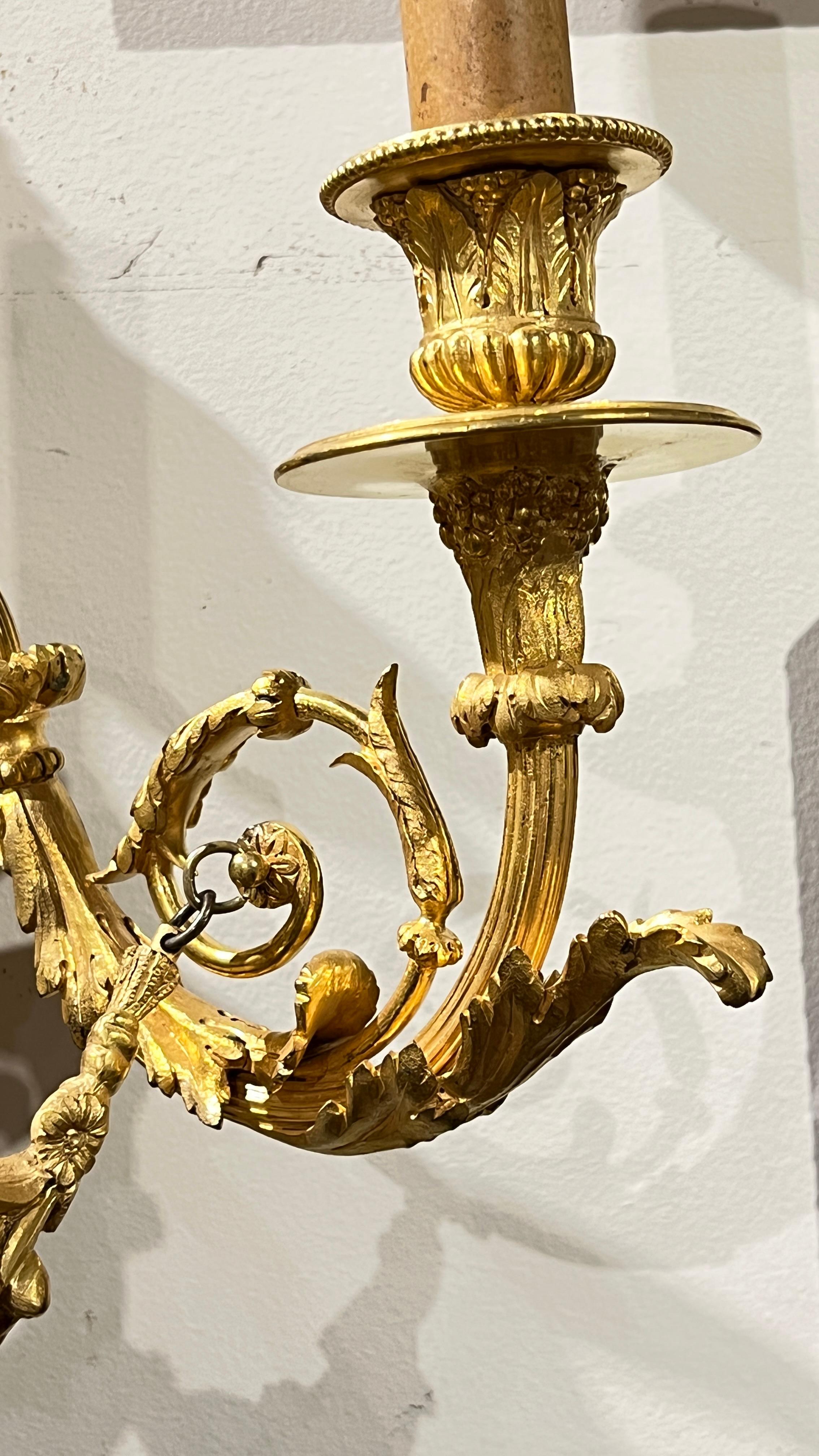 Pair of French Louis XVI Style Silver and Gilt Bronze Sconces For Sale 4