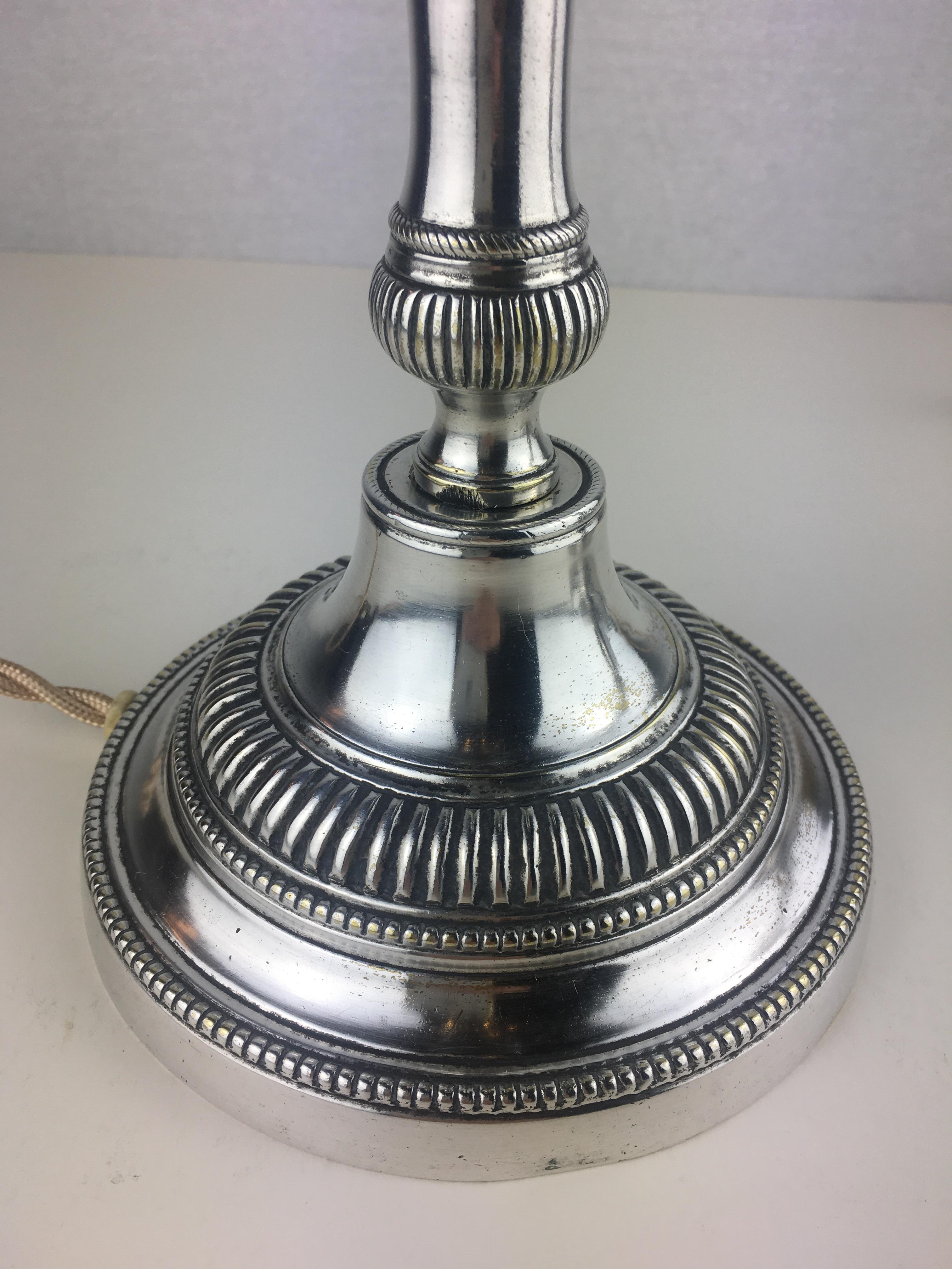 20th Century Pair of French Louis XVI Style Silver Plated Electrified Candlestick Table Lamps