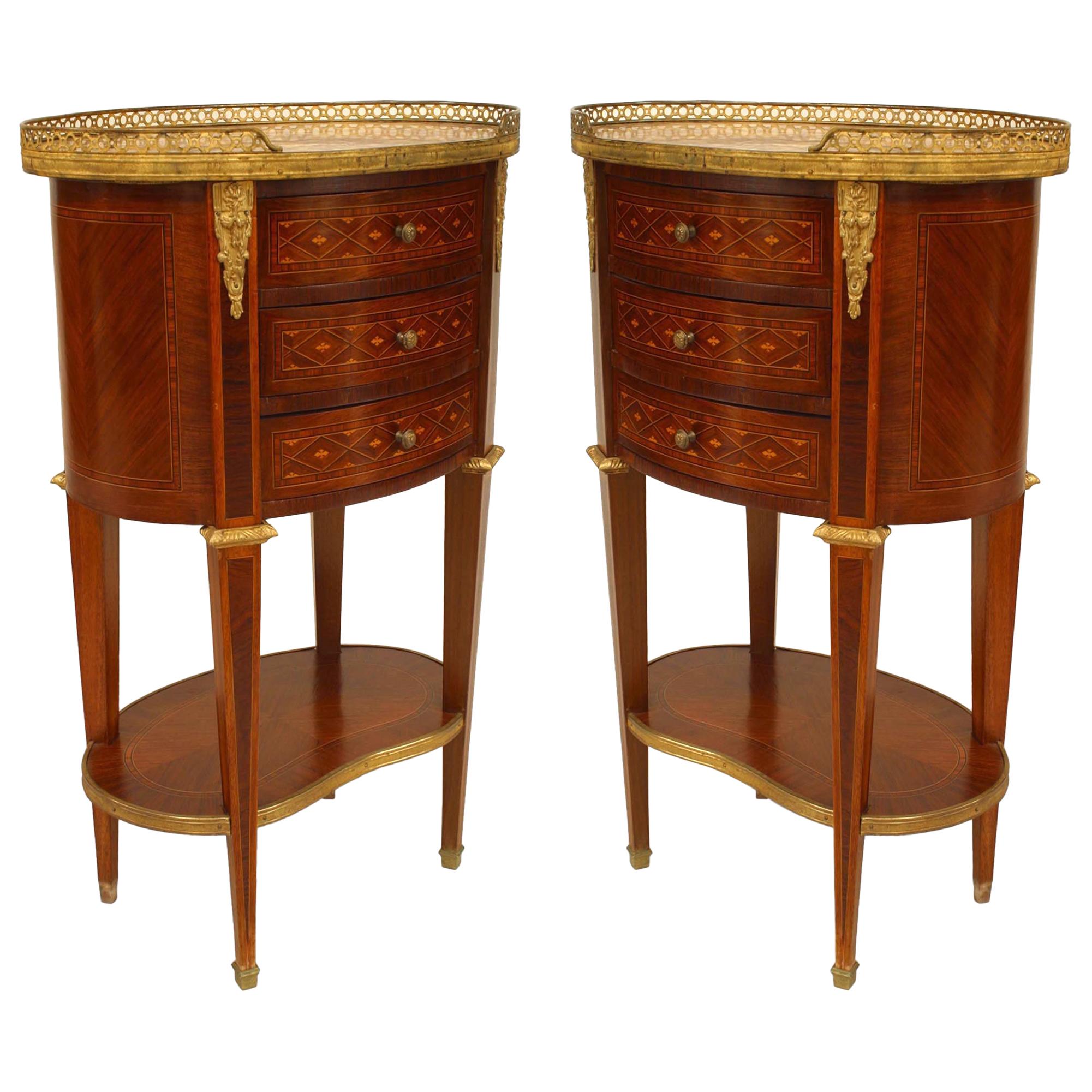 Pair of French Louis XVI Style Parquetry Design Bedside Commodes