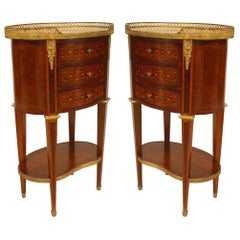 Pair of French Louis XVI Style Parquetry Design Bedside Commodes