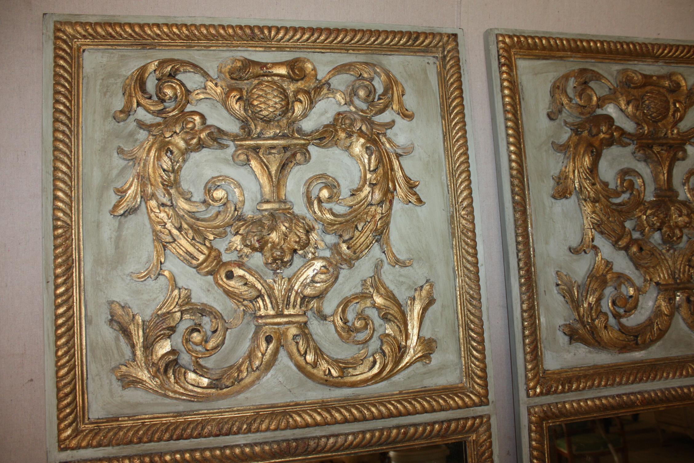 Pair of French Louis XVI Style Trumeau Mirrors In Good Condition In Fairhope, AL
