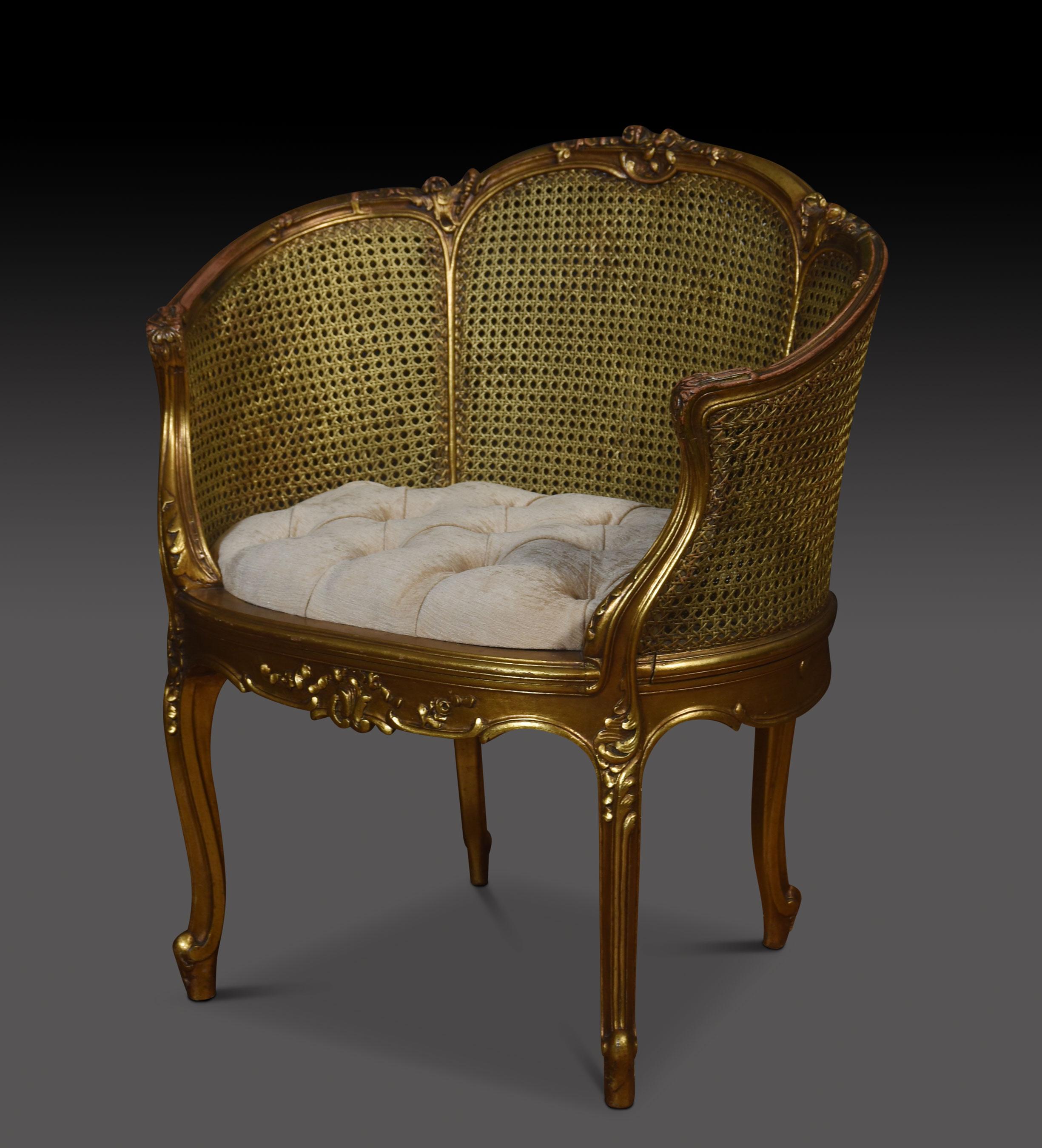Giltwood Pair of French Louis XVI style tub armchairs For Sale