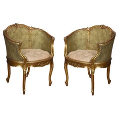 Pair of French Louis XVI style tub armchairs