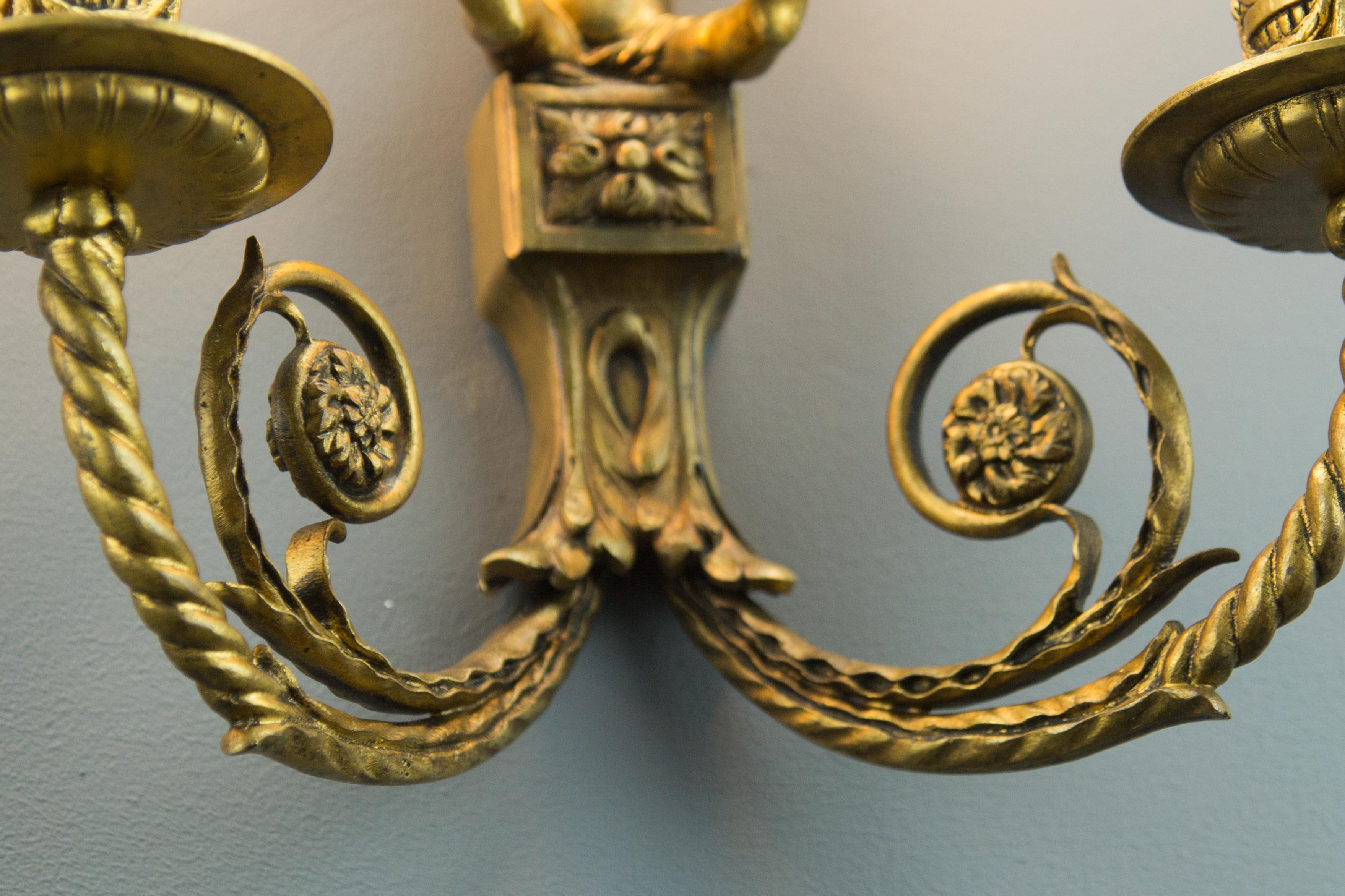 Pair of French Louis XVI Style Twin Arm Bronze Cherub Wall Lights or Sconces 10