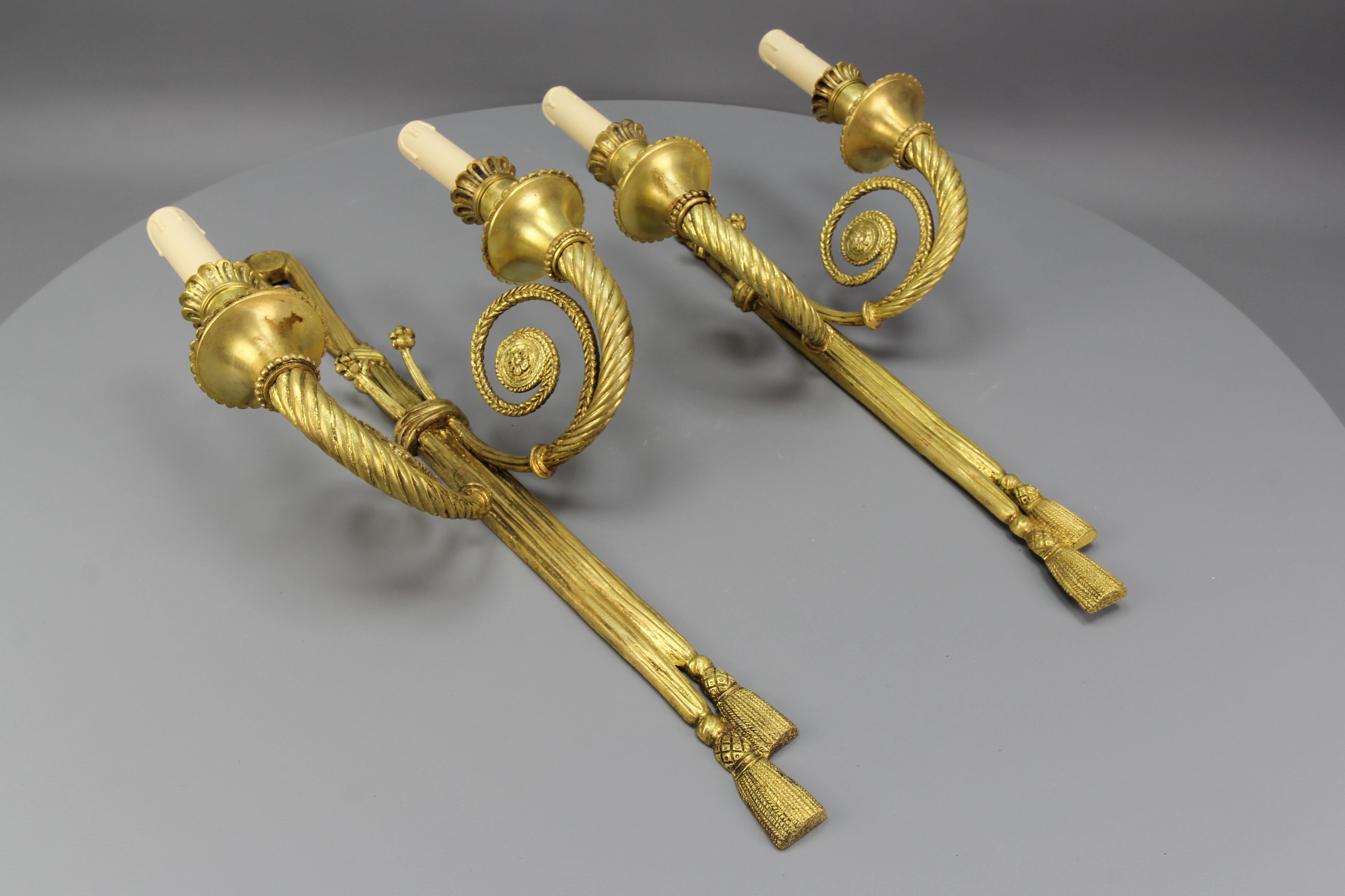 Pair of French Louis XVI Style Two-Arm Ribbon, Knot and Tassel Sconces, ca. 1910 For Sale 7