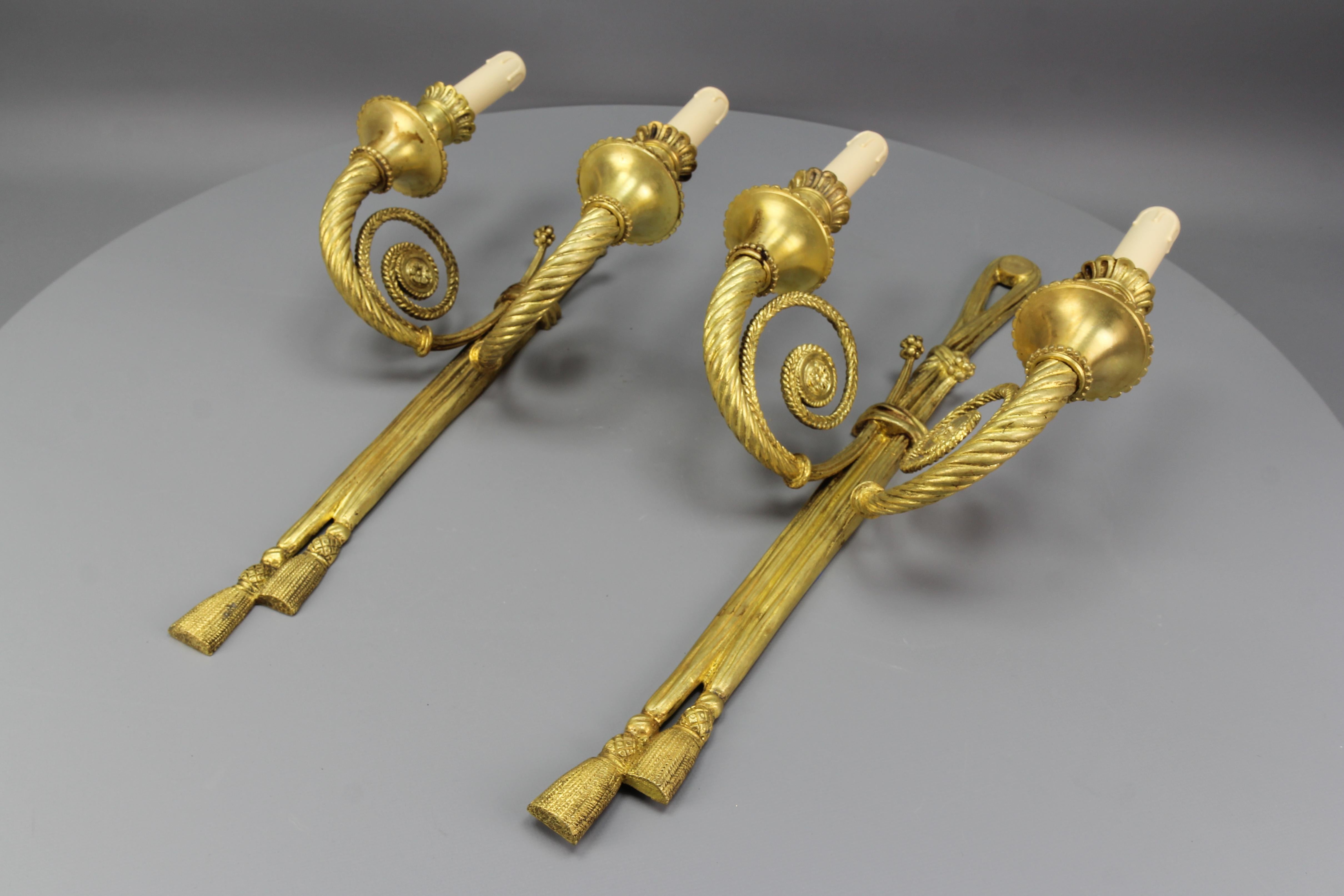 Pair of French Louis XVI Style Two-Arm Ribbon, Knot and Tassel Sconces, ca. 1910 For Sale 11