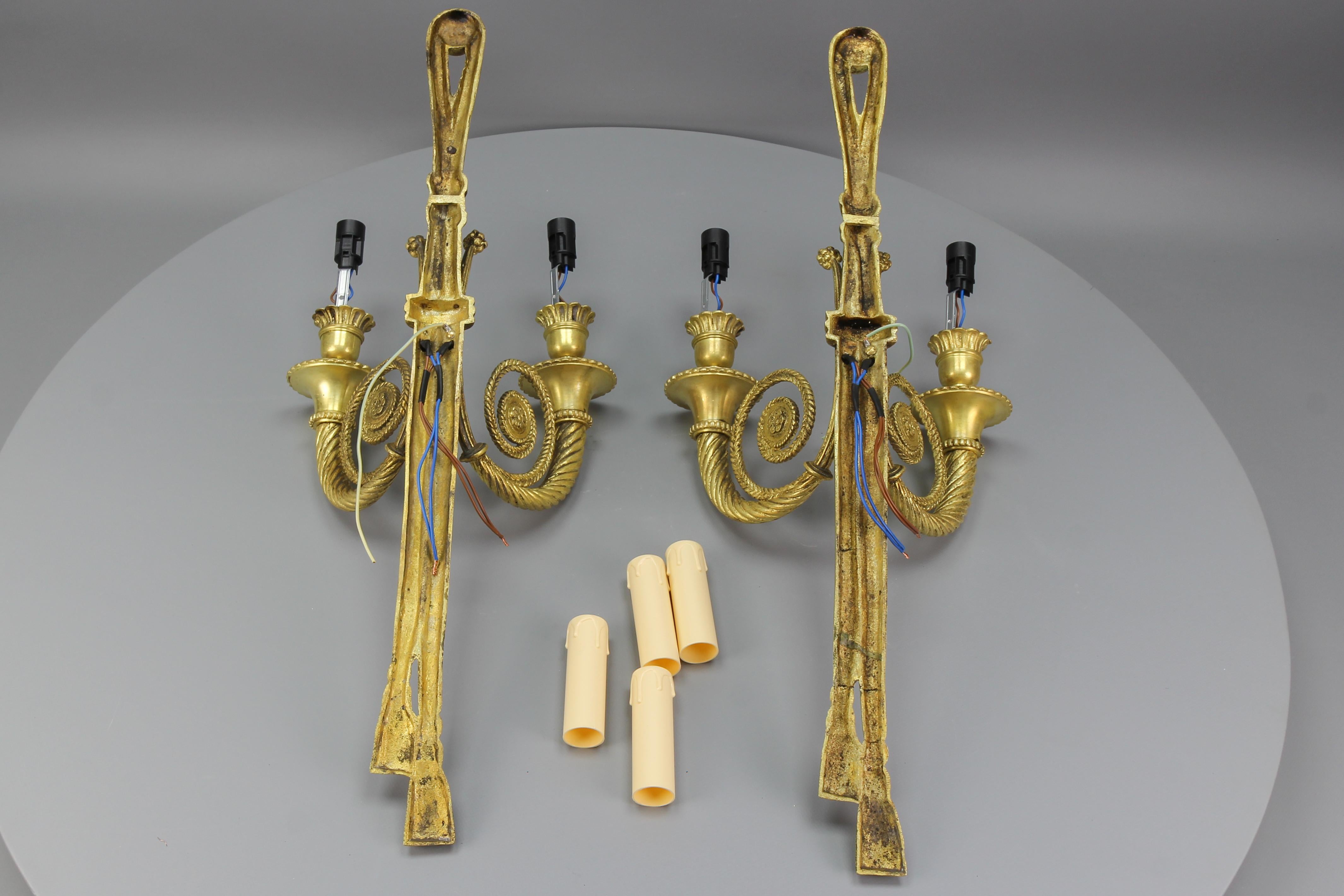 Pair of French Louis XVI Style Two-Arm Ribbon, Knot and Tassel Sconces, ca. 1910 For Sale 12