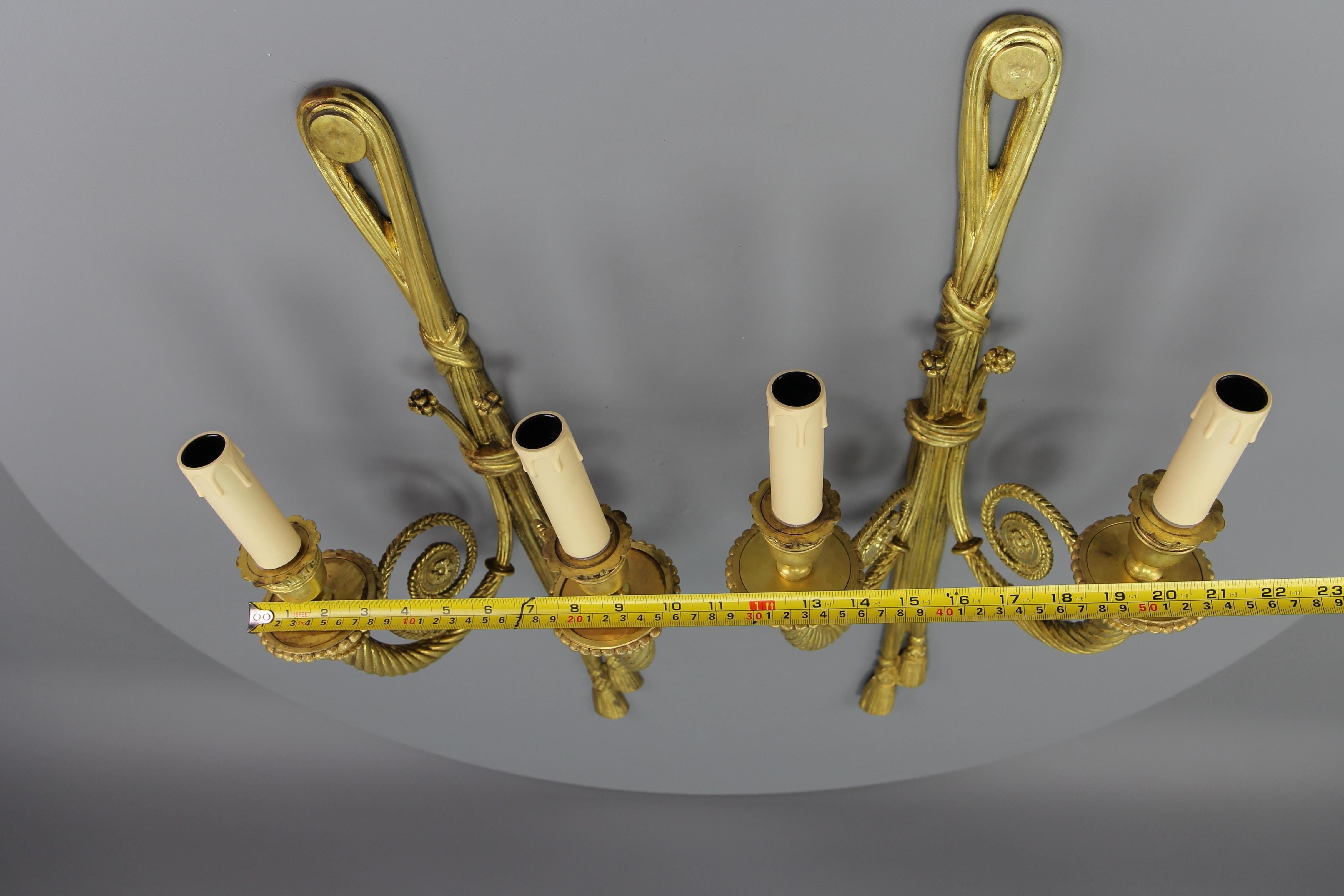 Pair of French Louis XVI Style Two-Arm Ribbon, Knot and Tassel Sconces, ca. 1910 For Sale 15