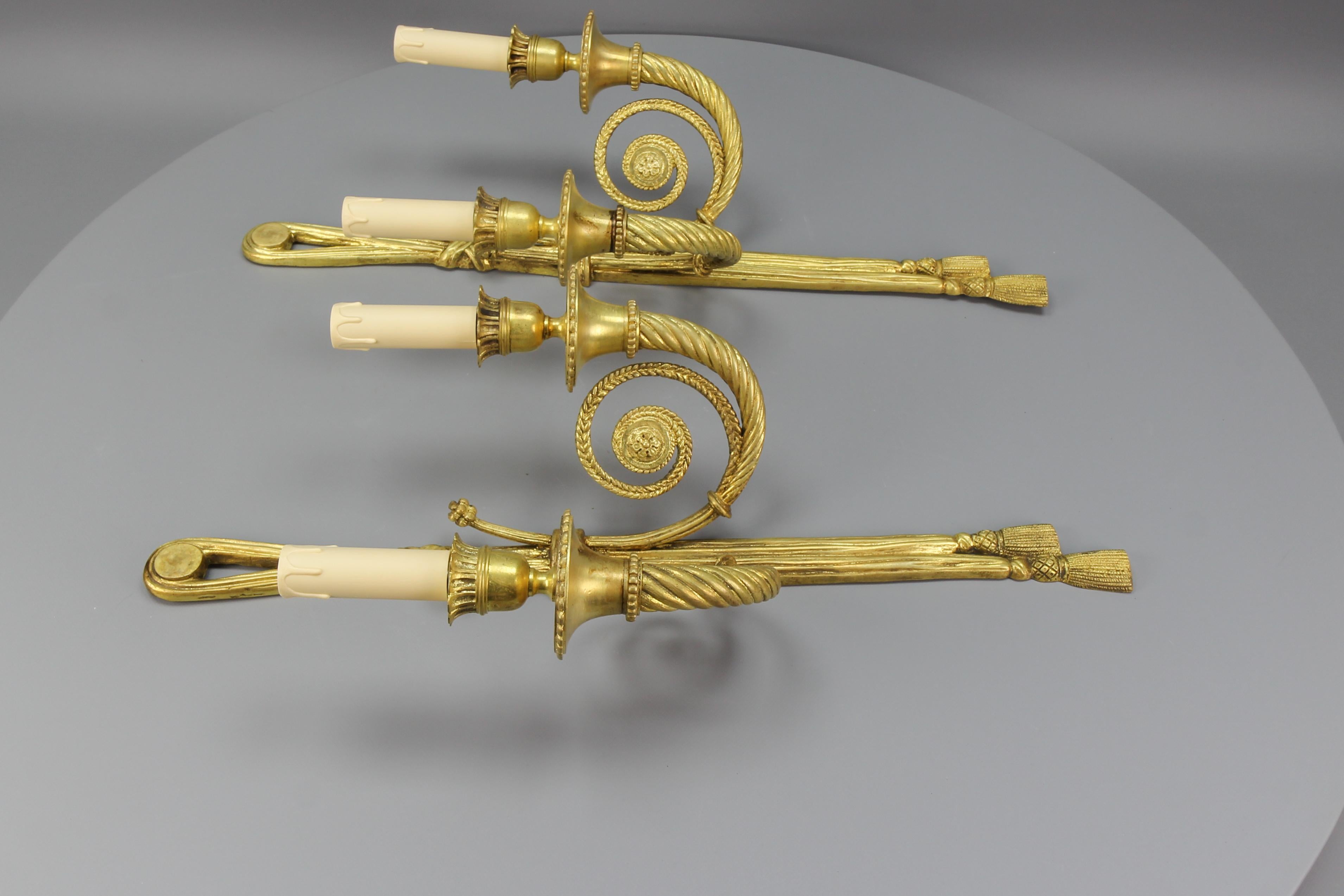 Pair of French Louis XVI Style Two-Arm Ribbon, Knot and Tassel Sconces, ca. 1910 For Sale 2