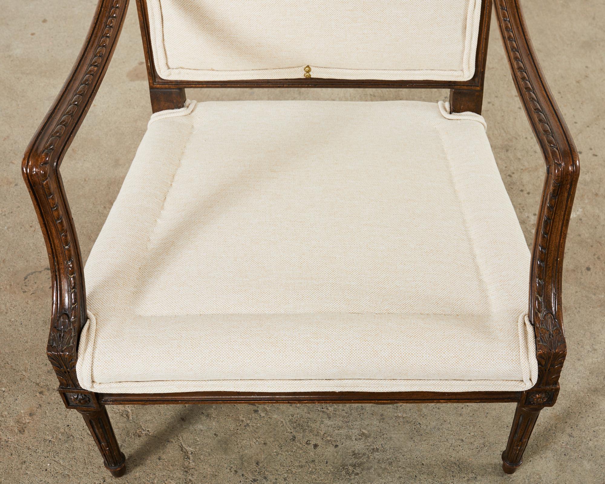 Pair of French Louis XVI Style Walnut Armchairs For Sale 6
