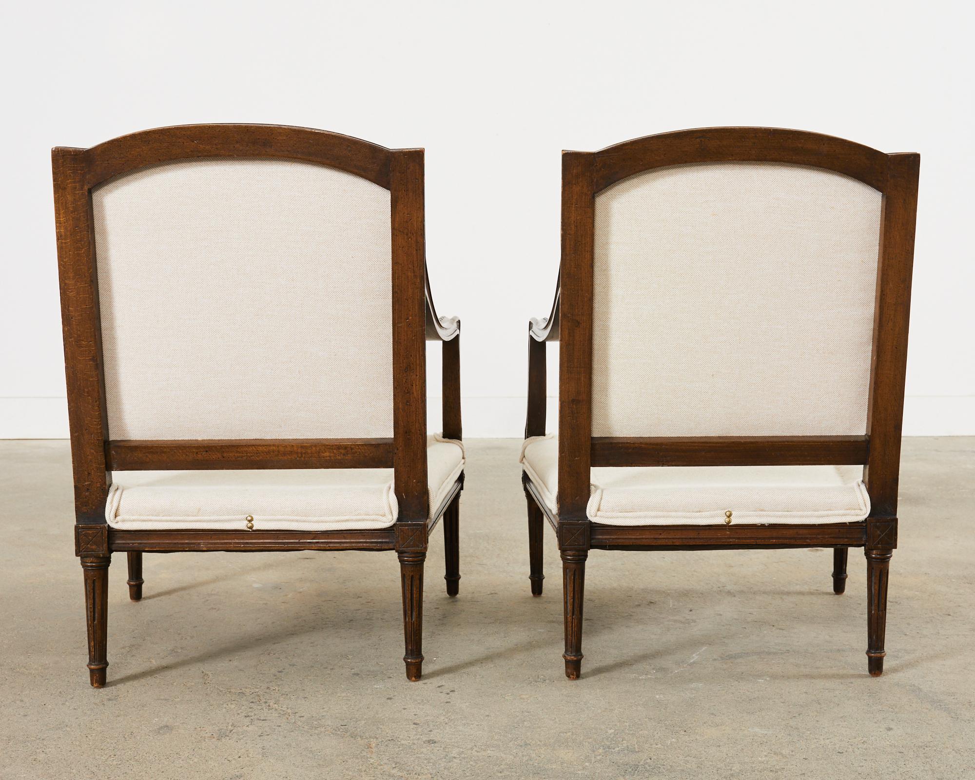 Pair of French Louis XVI Style Walnut Armchairs For Sale 15