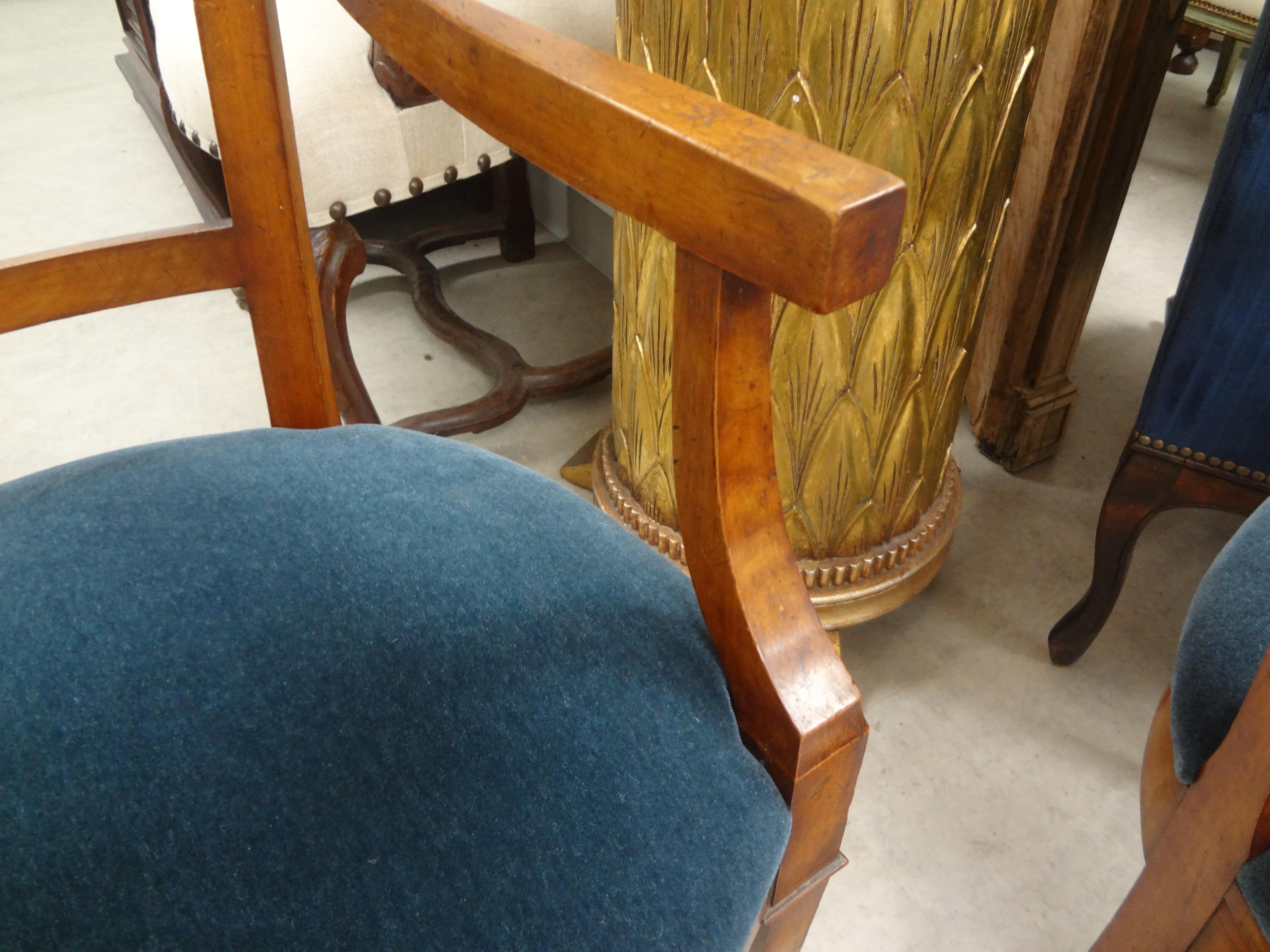 Pair of French Louis XVI Style Walnut Armchairs or Side Chairs For Sale 7