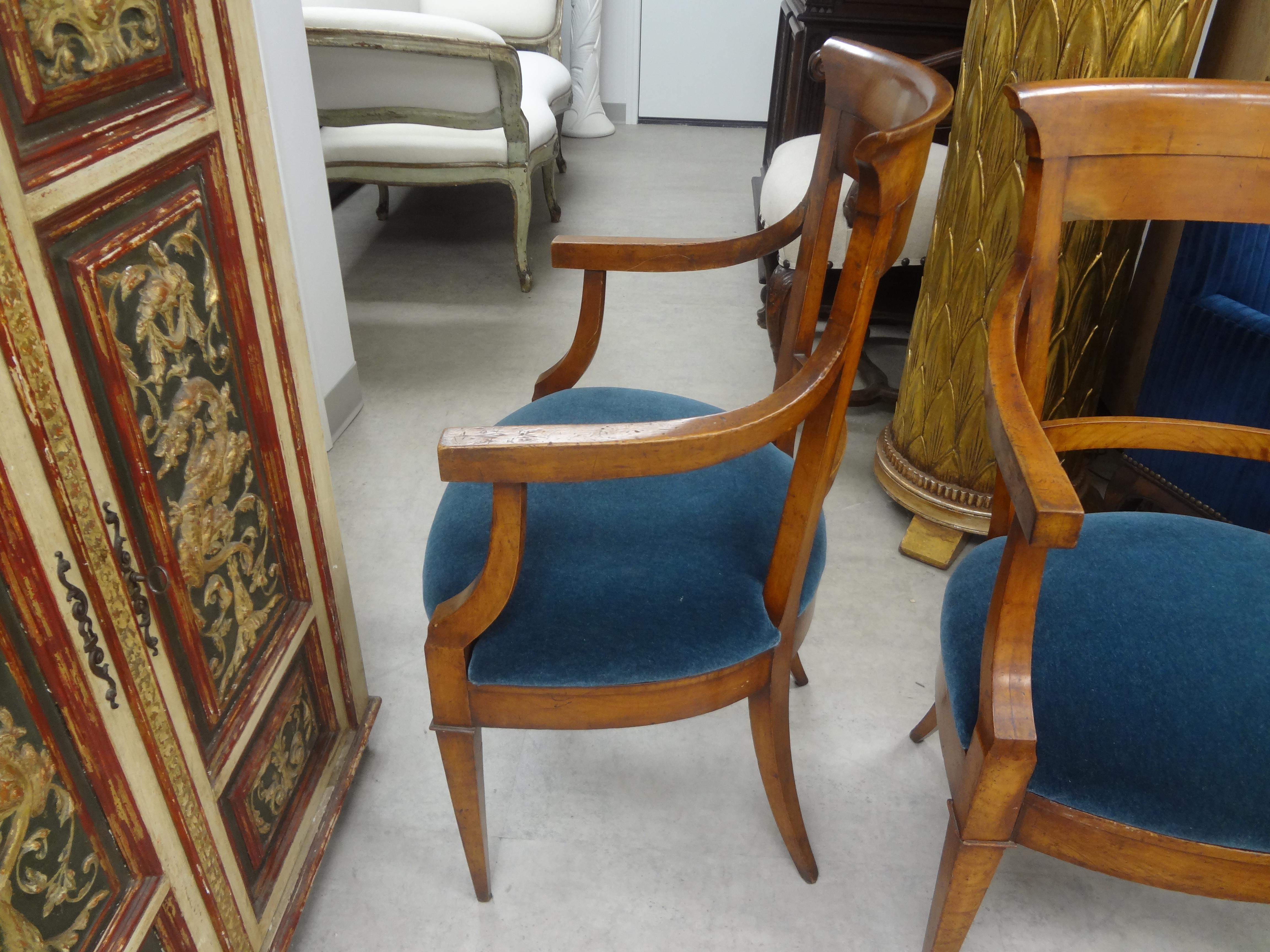 Pair of French Louis XVI Style Walnut Armchairs or Side Chairs For Sale 1