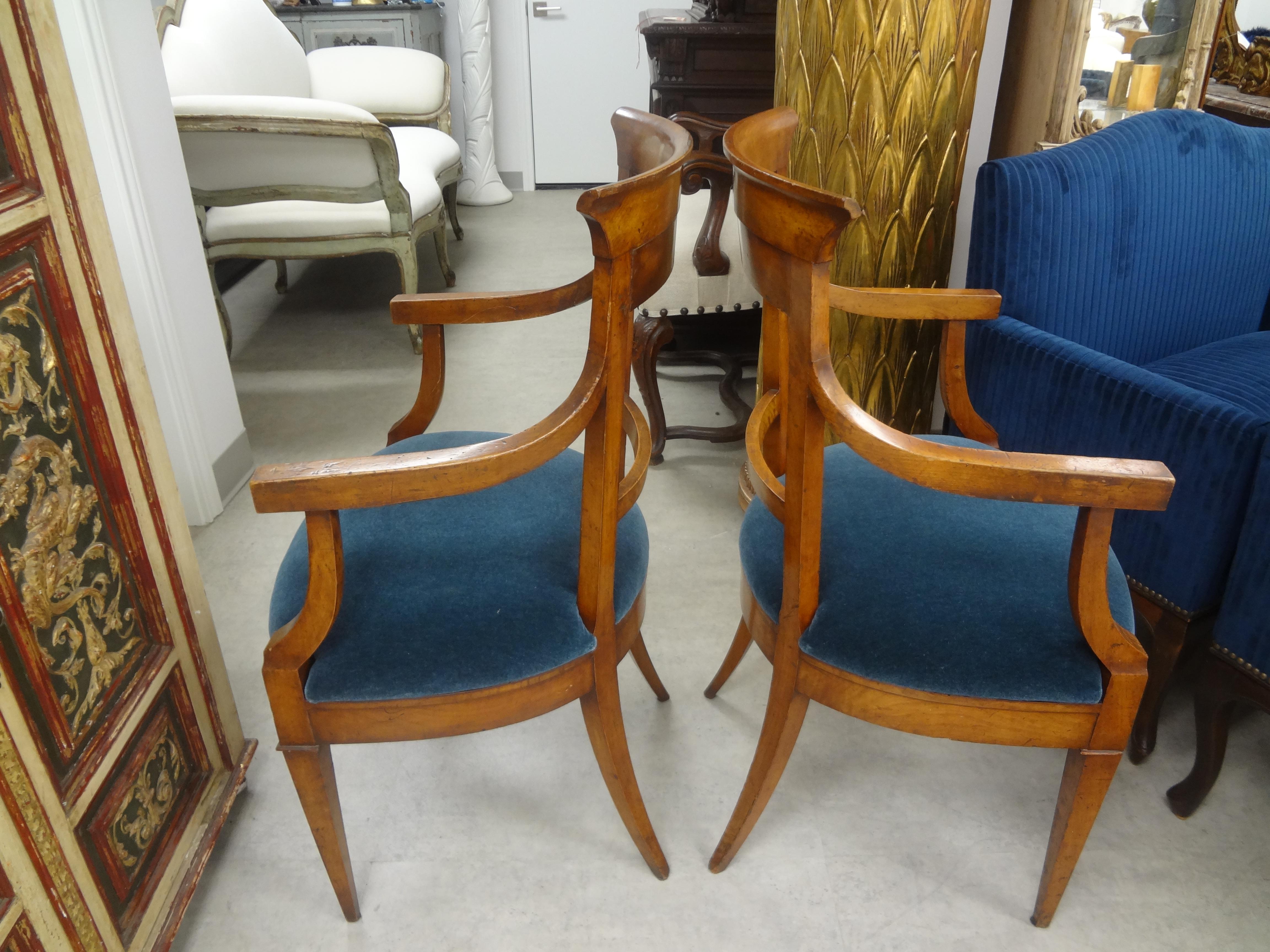 Pair of French Louis XVI Style Walnut Armchairs or Side Chairs For Sale 2