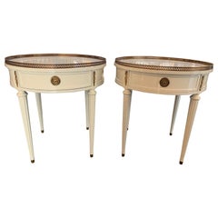 Pair of French Louis XVI Style White Lacquered Bouillotte Tables