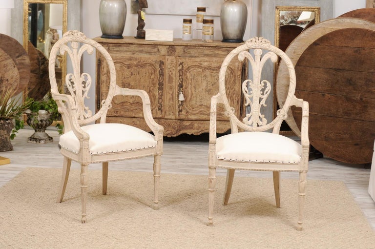 Pair Of French Louis Xvi Style White Painted Oval Back Armchairs With Upholstery