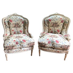 Vintage Pair of French Louis XVI Upholstered Bergère