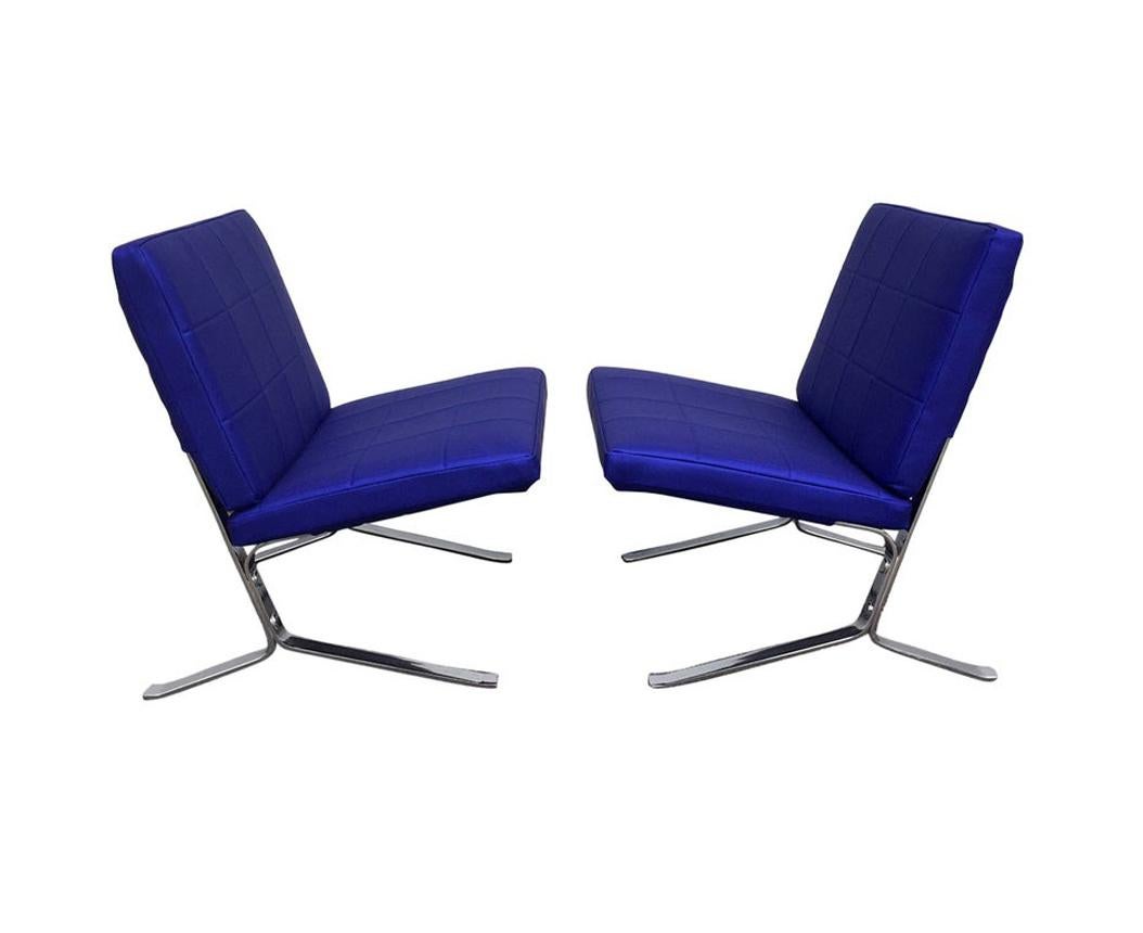 Casual and chic compared to the more formal Barcelona chairs by Mies Van Der Rohe, this pair of lounge chairs by French designer Olivier Mourgue was dubbed as 