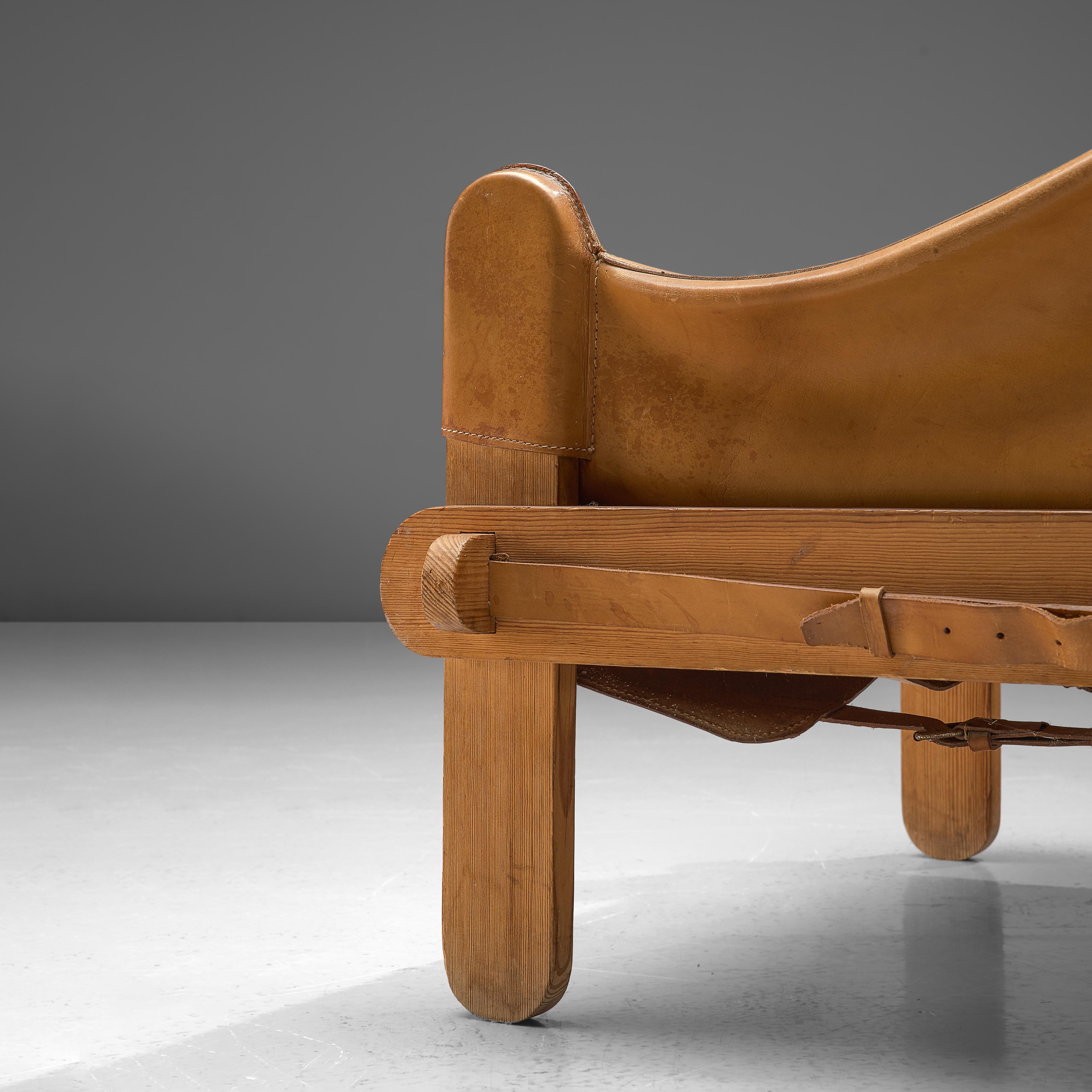 Pair of French Lounge Chairs in Cognac Leather 2