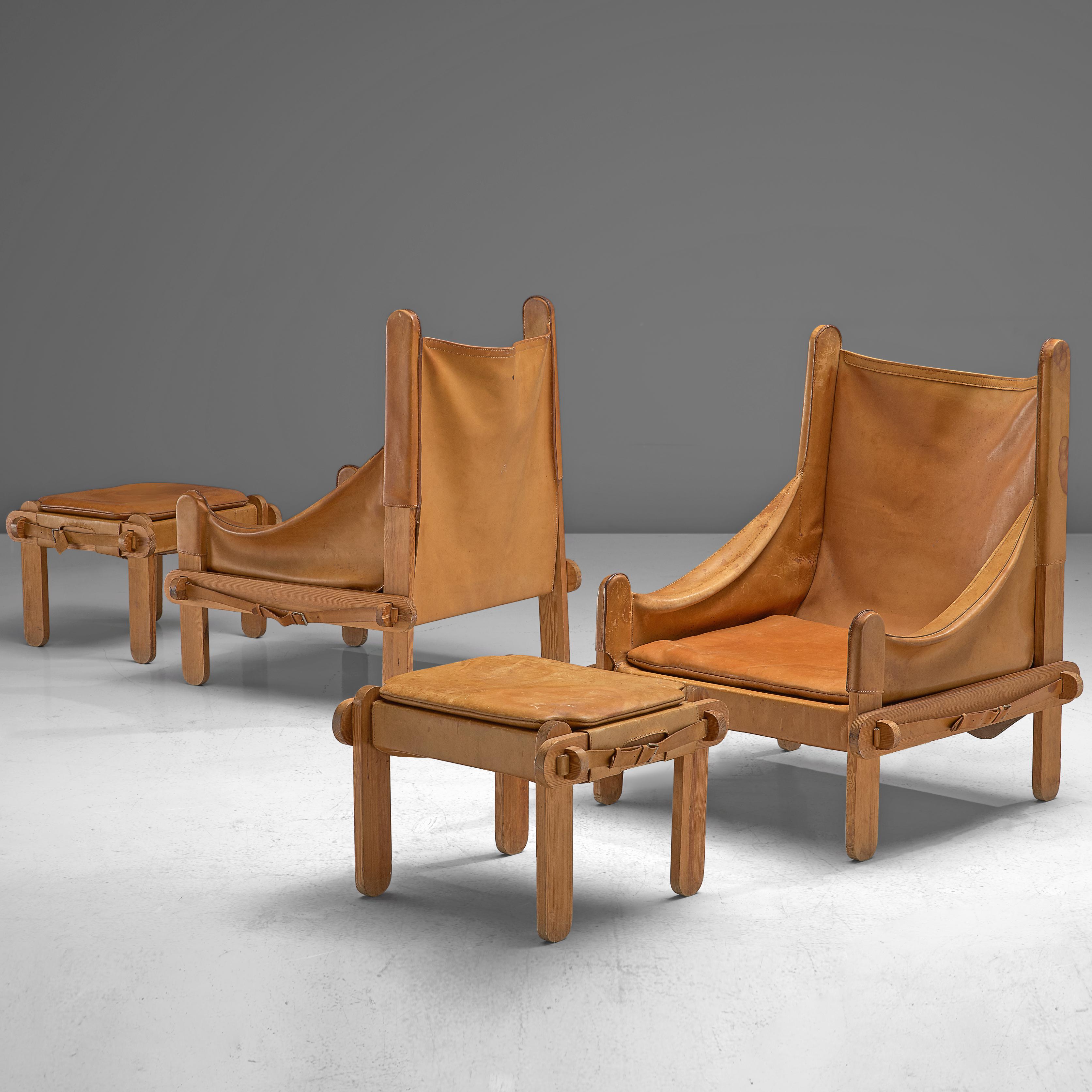 Pair of French Lounge Chairs in Cognac Leather 3
